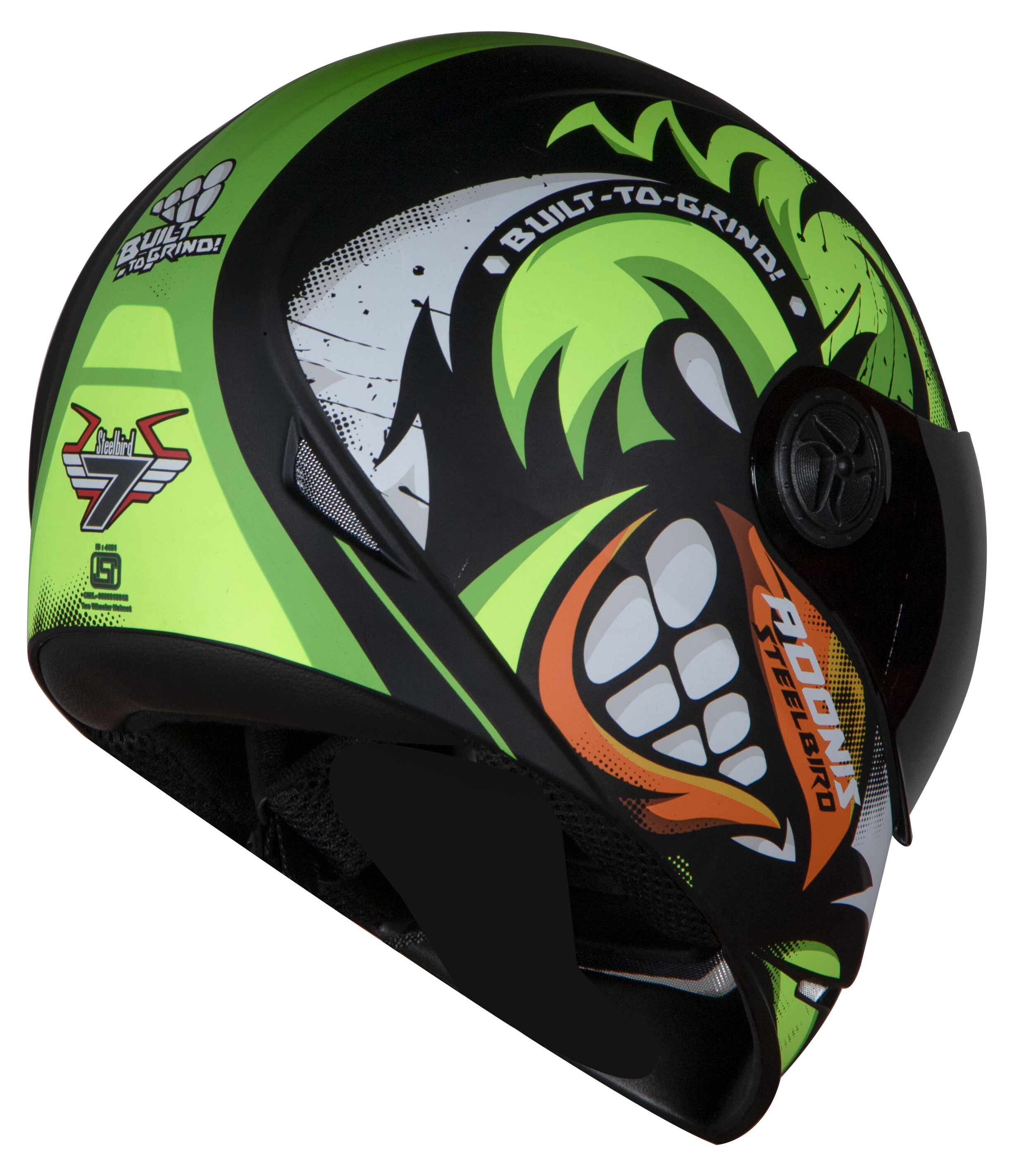 Adonis Angry Bird Mat Black With Green( Fitted With Clear Visor Extra Smoke Visor Free)