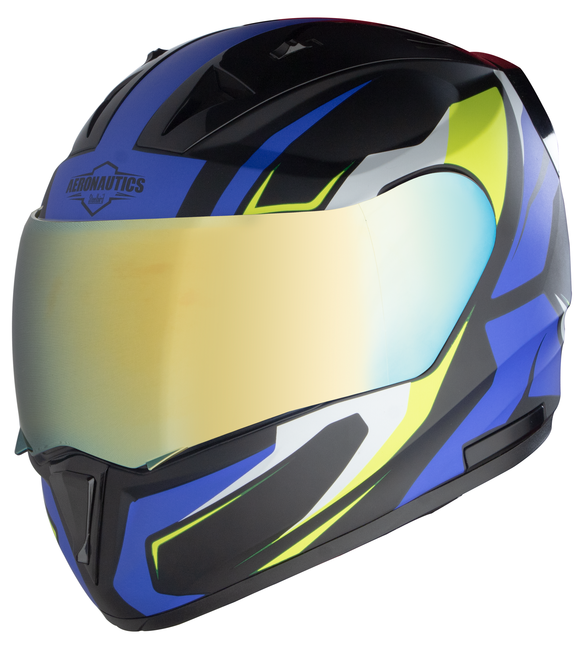 SA-1 Aviate Mat Black With Light Blue (Fitted With Clear Visor Extra Gold Chrome Visor Free)