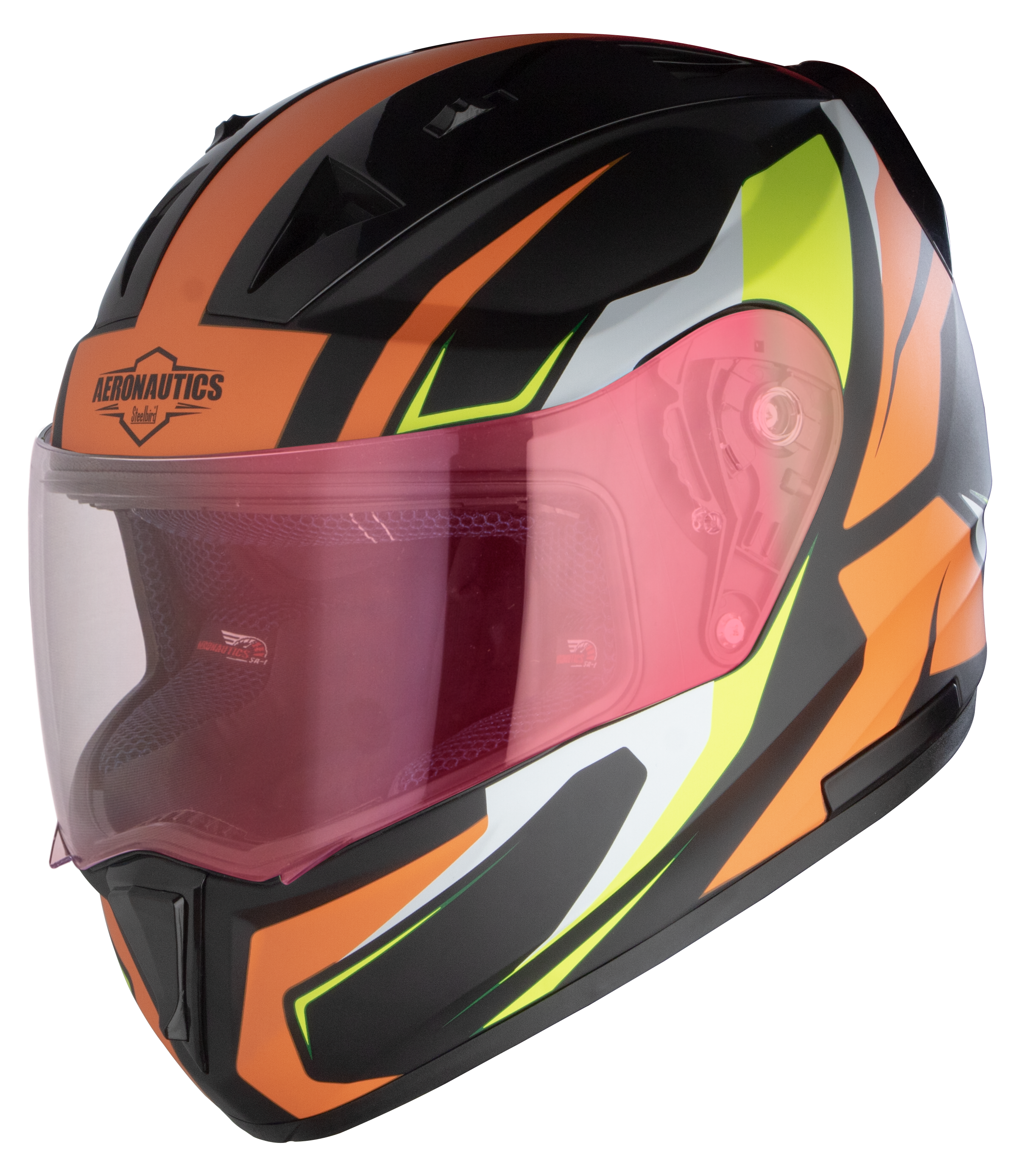 SA-1 Aviate Mat Black With Orange(Fitted With Clear Visor Extra Gold Night Vision Visor Free)