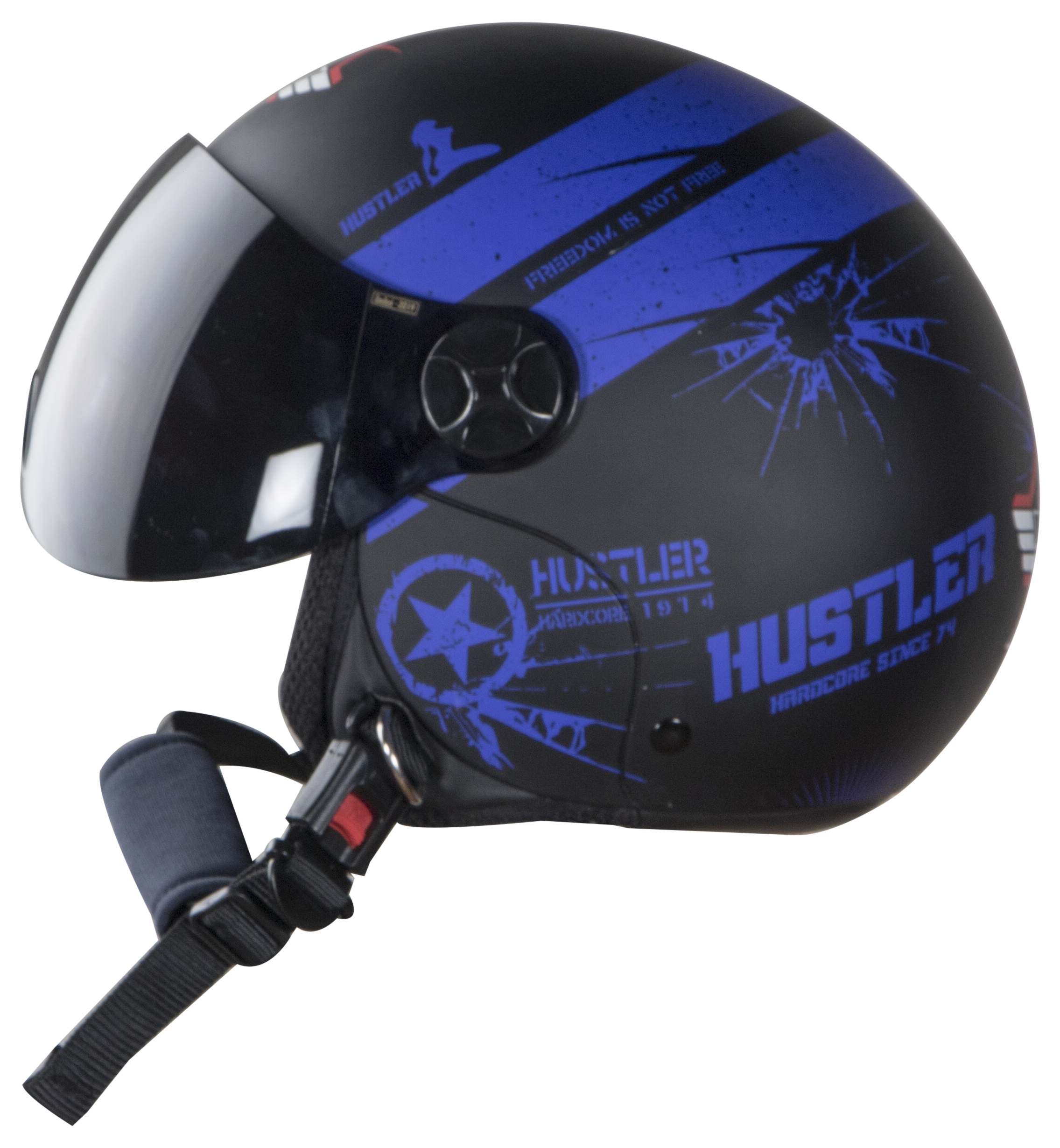 SBH-16 Hustler Mat Black With Blue( Fitted With Clear Visor Extra Smoke Visor Free)