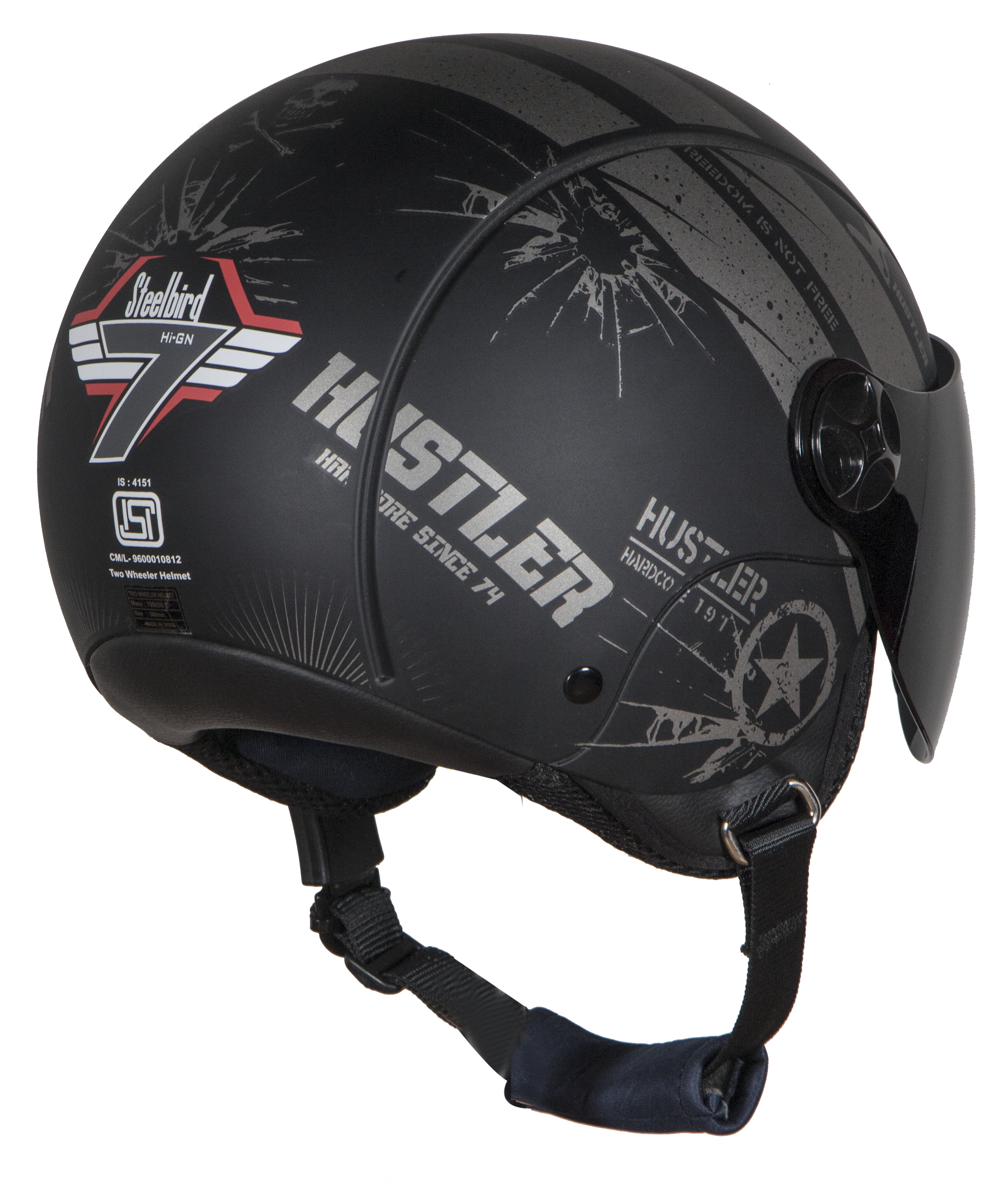 SBH-16 Hustler Mat Black With Grey( Fitted With Clear Visor Extra Smoke Visor Free)
