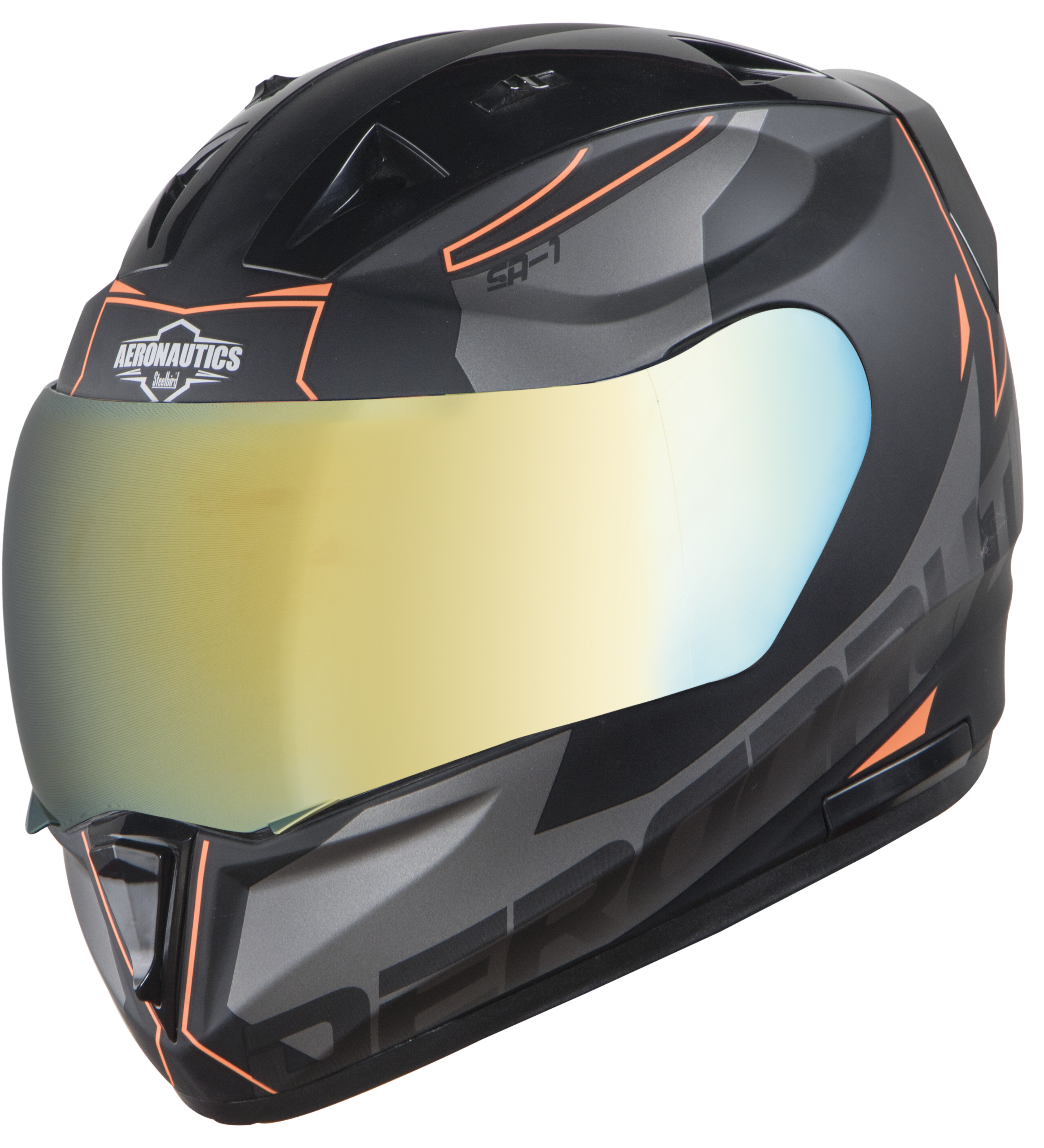 SA-1 RTW Mat Black With Orange (Fitted With Clear Visor Extra Chrome Gold Visor Free)