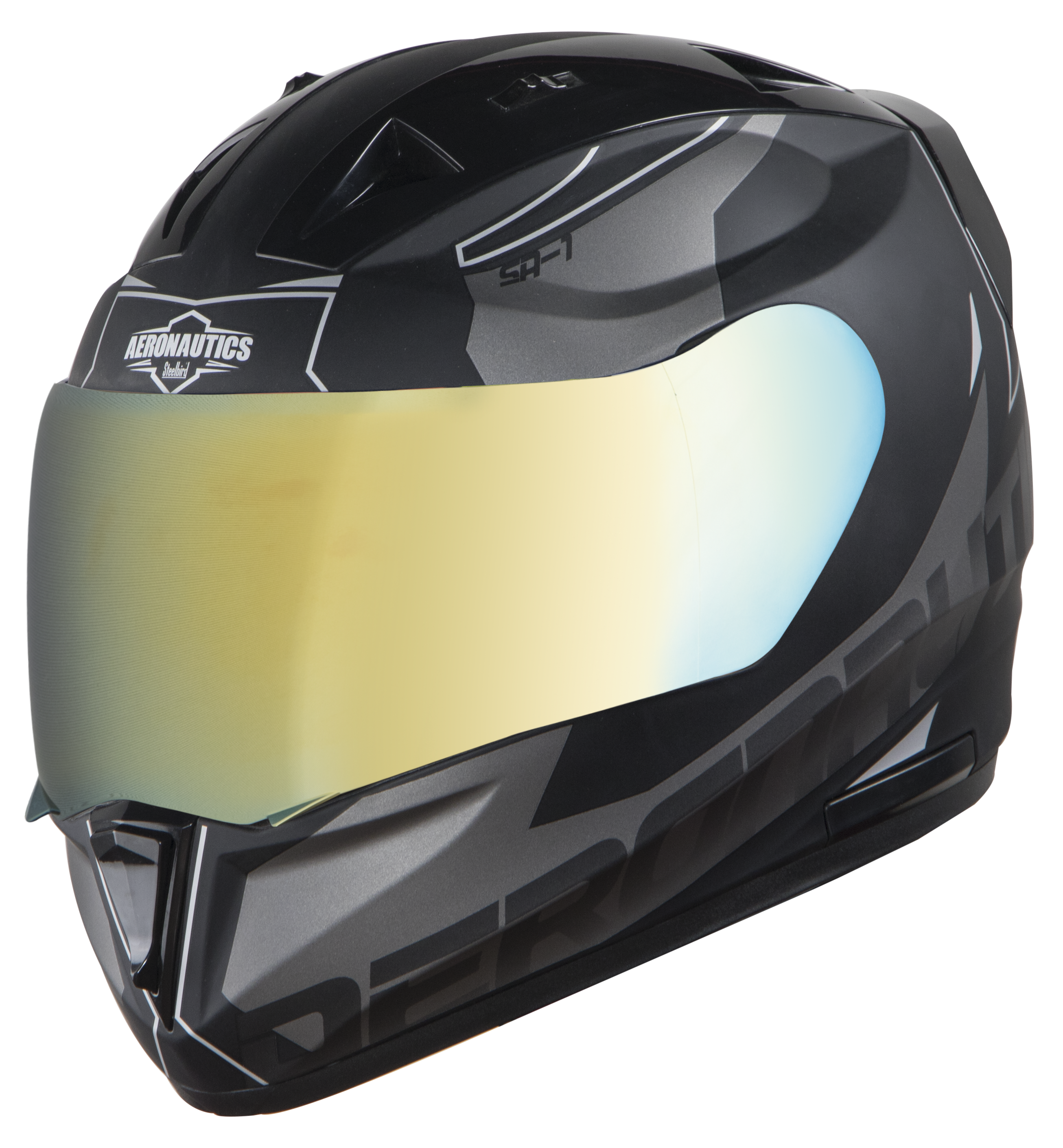 SA-1 RTW Mat Black With White (Fitted With Clear Visor Extra Chrome Gold Visor Free)