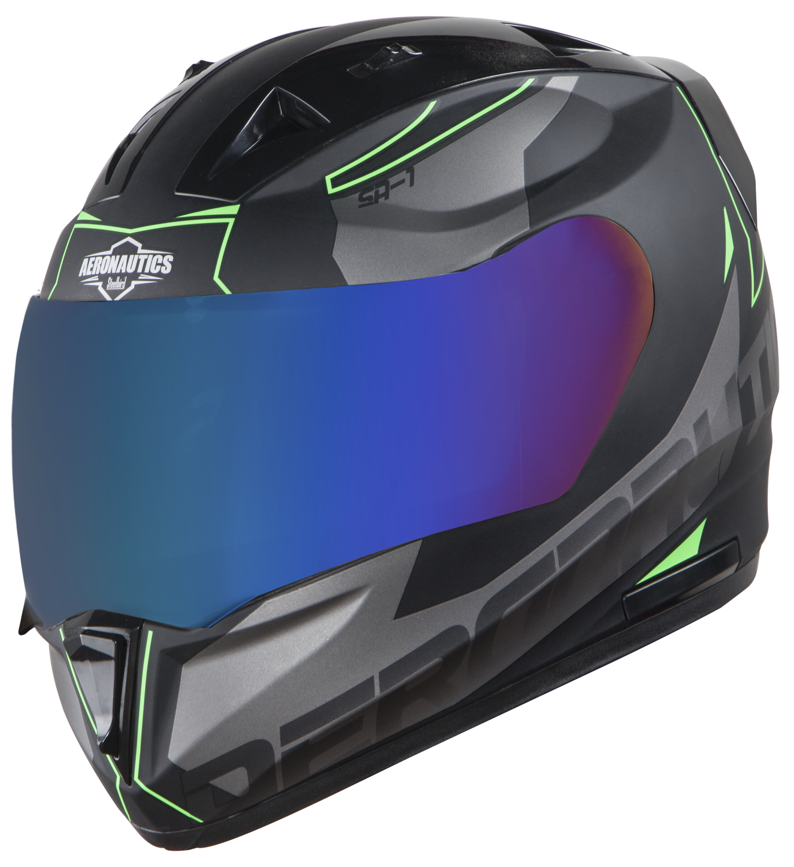 SA-1 RTW Mat Black With Green (Fitted With Clear Visor Extra Chrome Blue Visor Free)