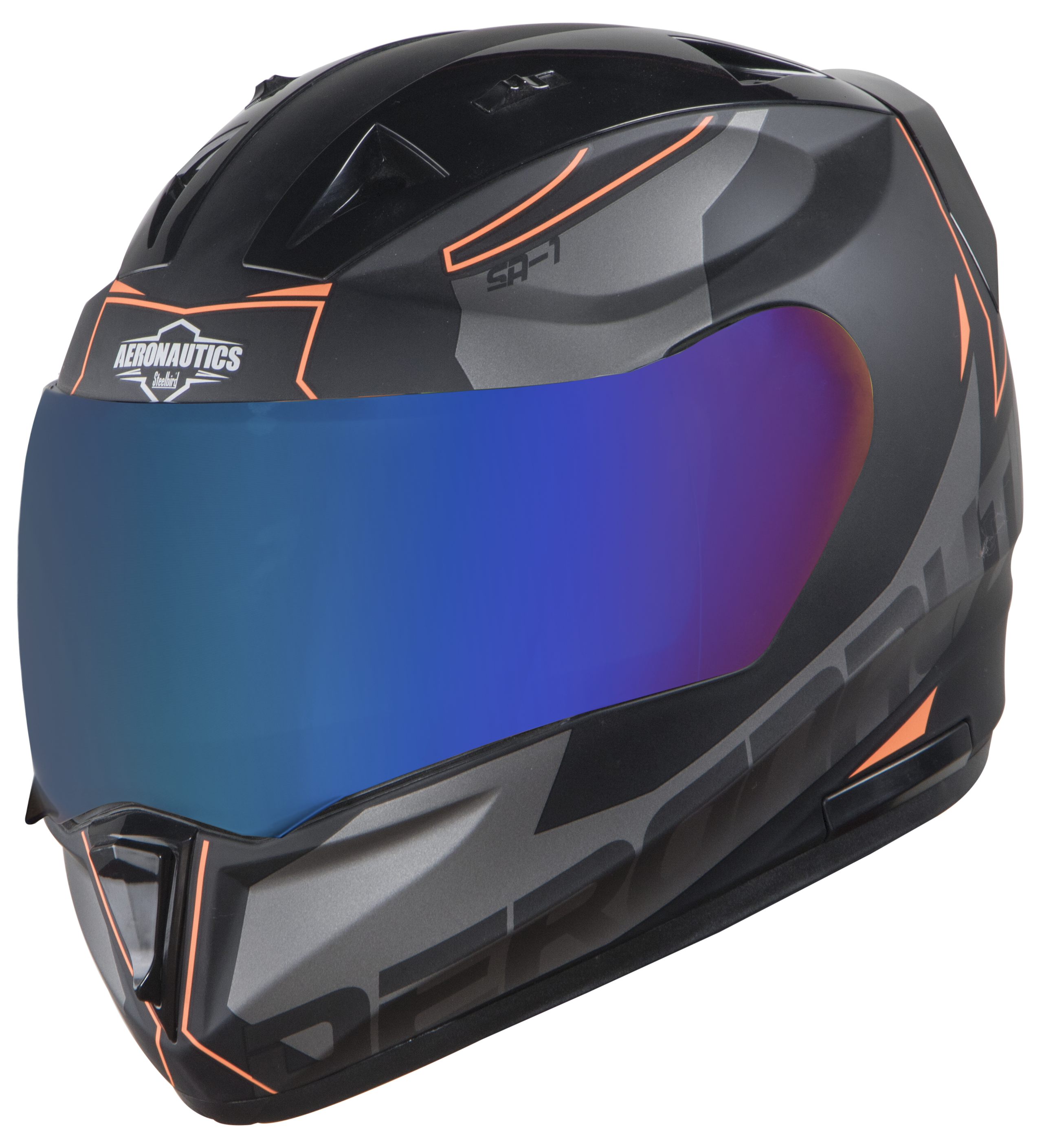 SA-1 RTW Mat Black With Orange (Fitted With Clear Visor Extra Chrome Blue Visor Free)