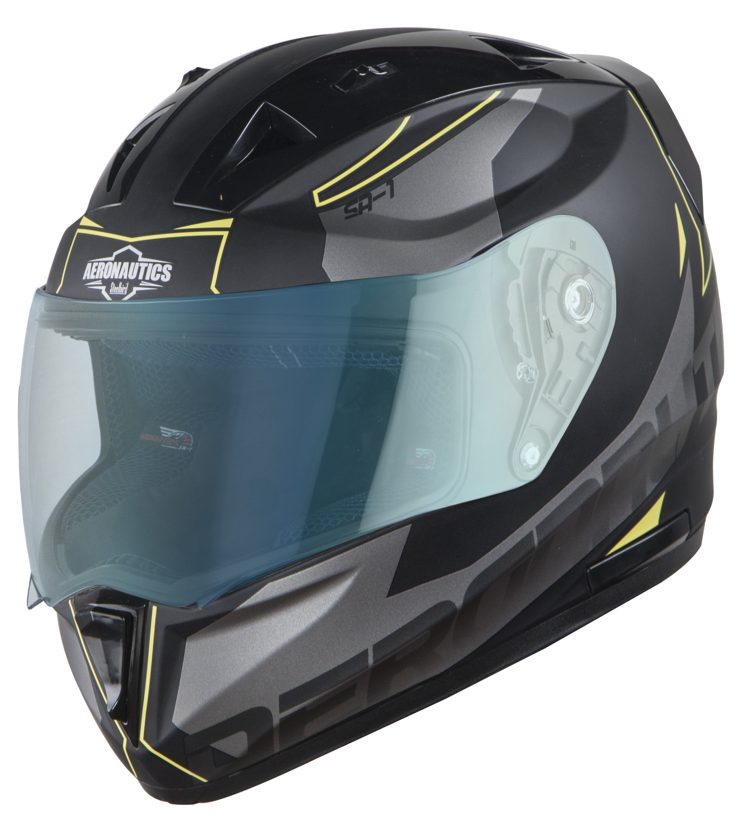 SA-1 RTW Mat Black With Yellow (Fitted With Clear Visor Extra Night Vision Blue Visor Free)
