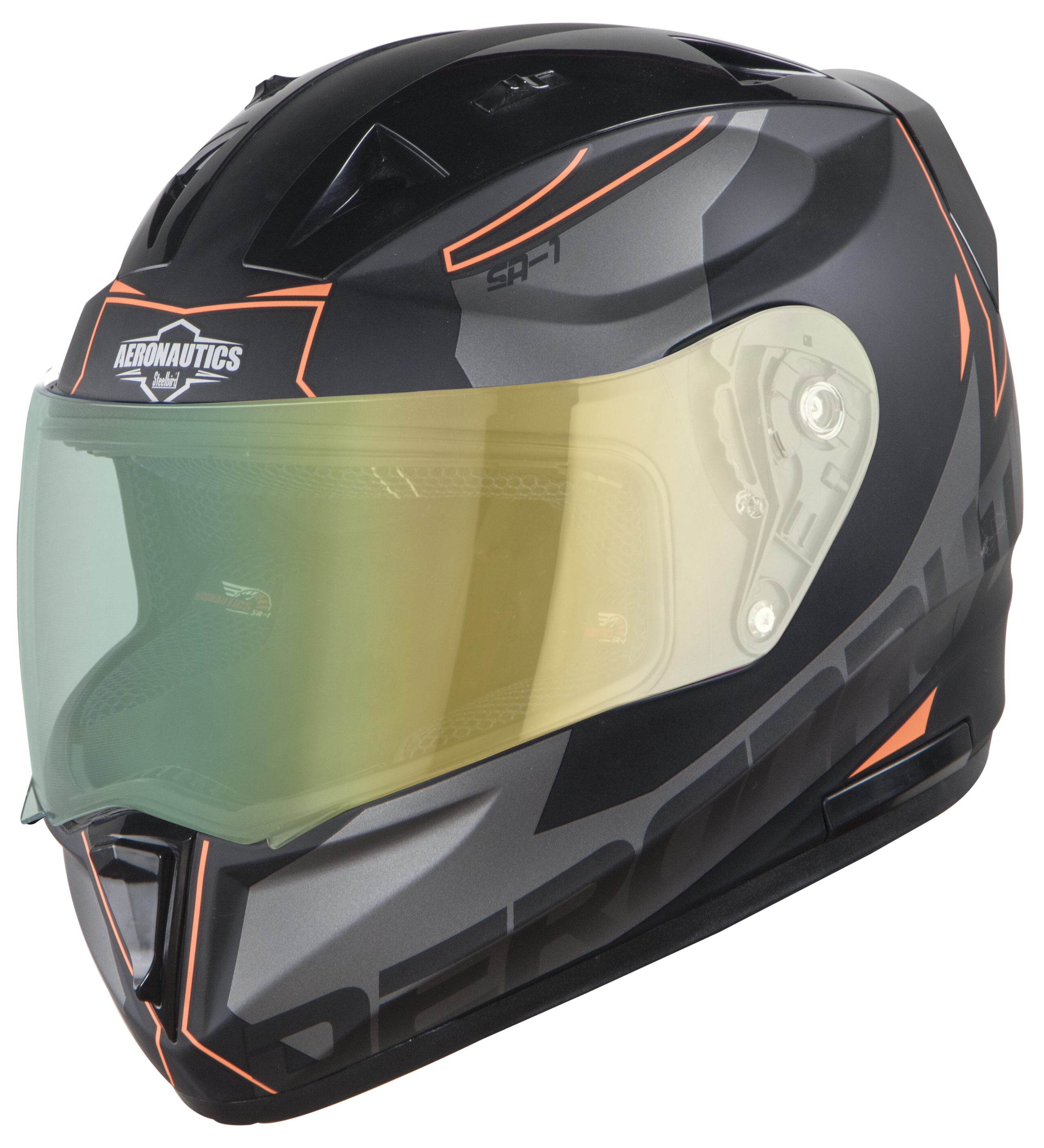 SA-1 RTW Mat Black With Orange (Fitted With Clear Visor Extra Night Vision Green Visor Free)
