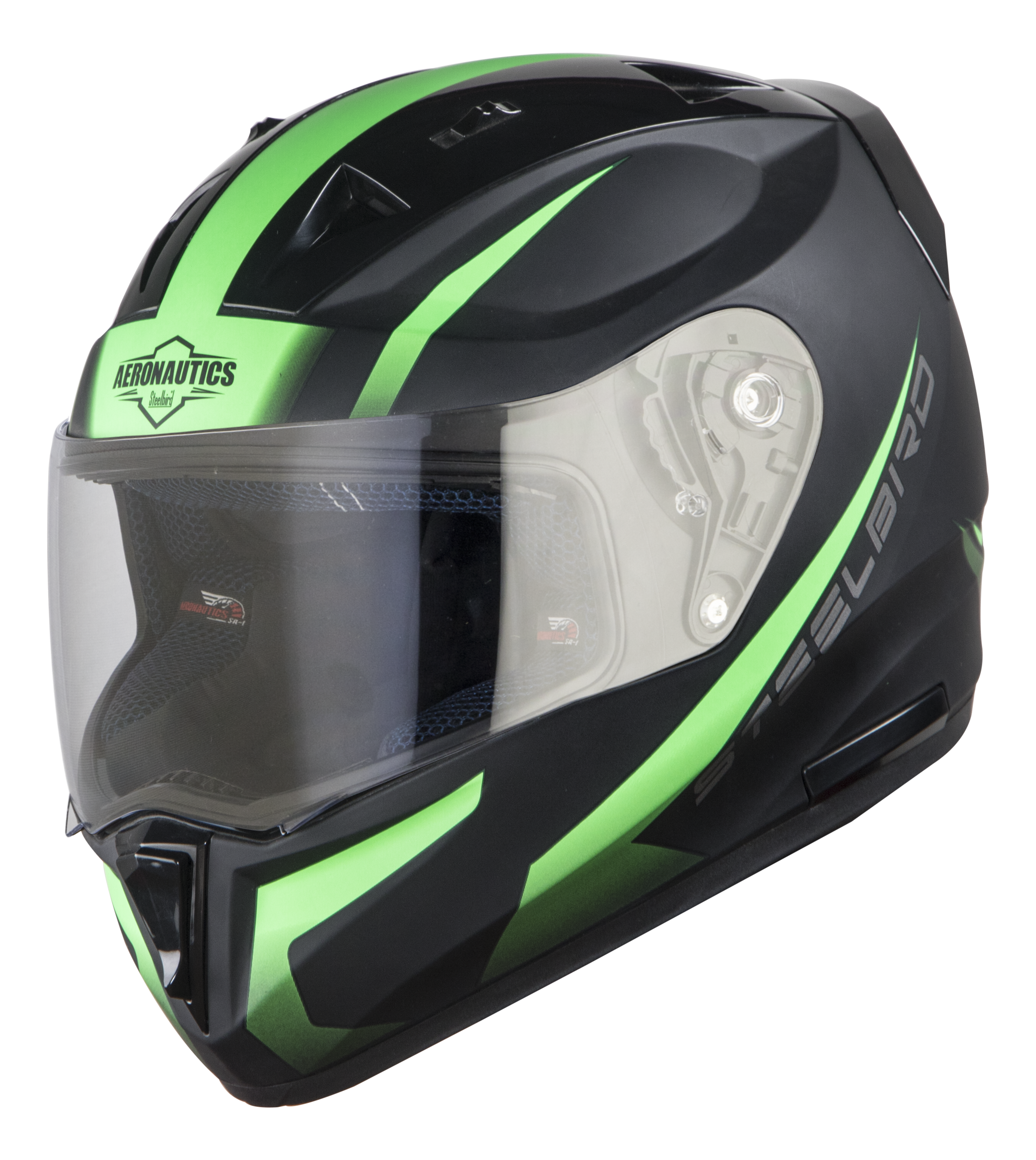 Steelbird SA-1 Whif ISI Certified Full Face Helmet (Matt Black Green with Clear Visor)