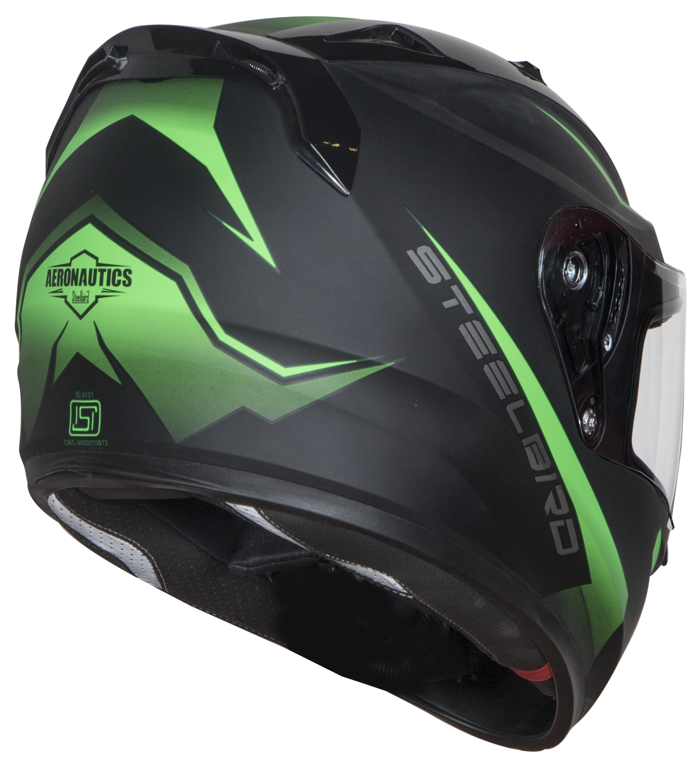Steelbird SA-1 Whif ISI Certified Full Face Helmet (Matt Black Green With Clear Visor)