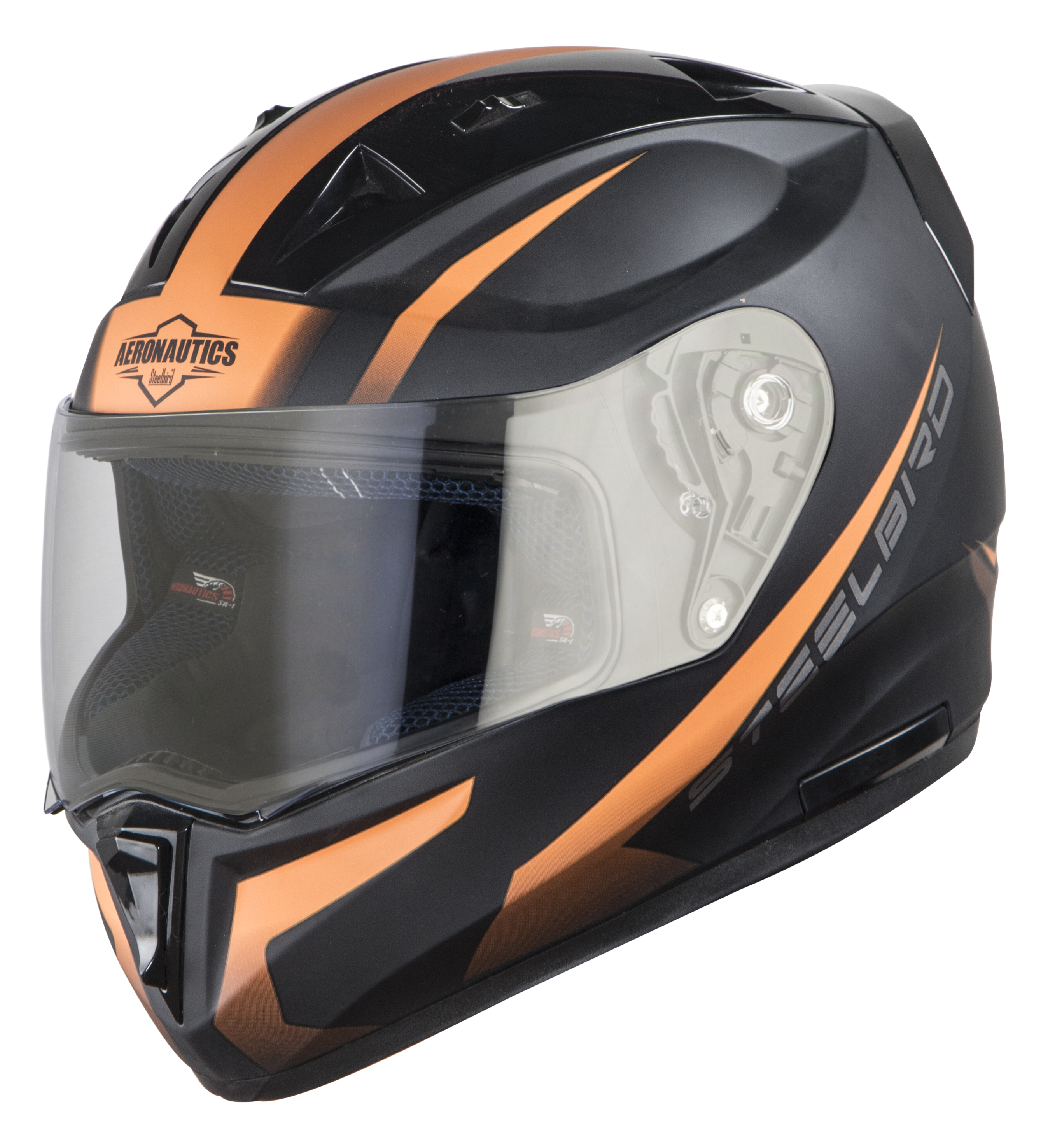 Steelbird SA-1 Whif ISI Certified Full Face Helmet (Matt Black Orange With Smoke Visor)