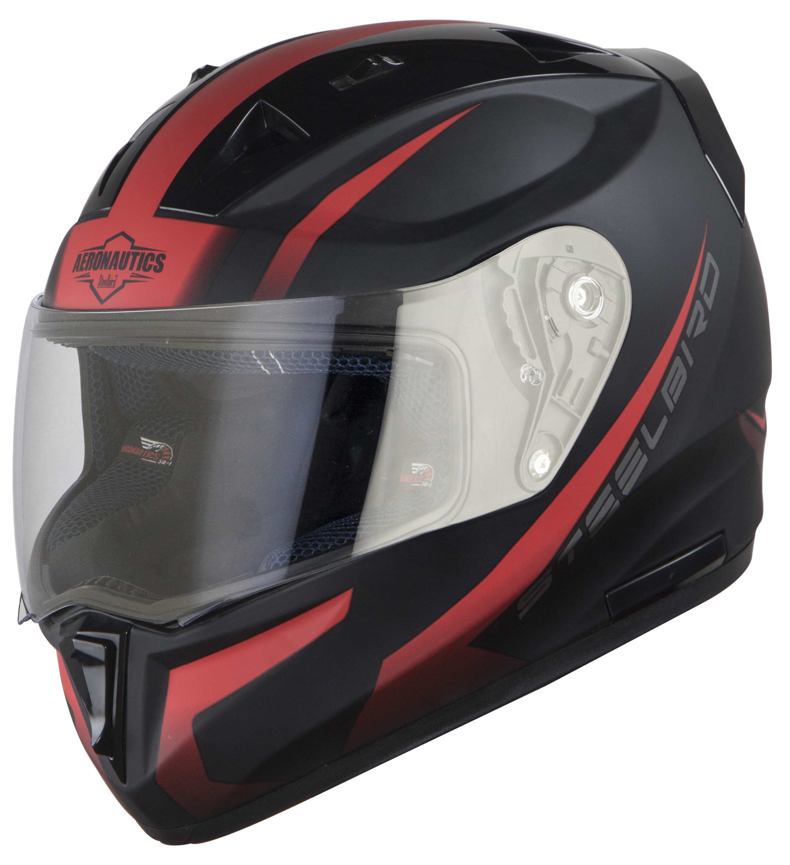 Steelbird SA-1 Whif ISI Certified Full Face Helmet (Matt Black Red With Clear Visor)