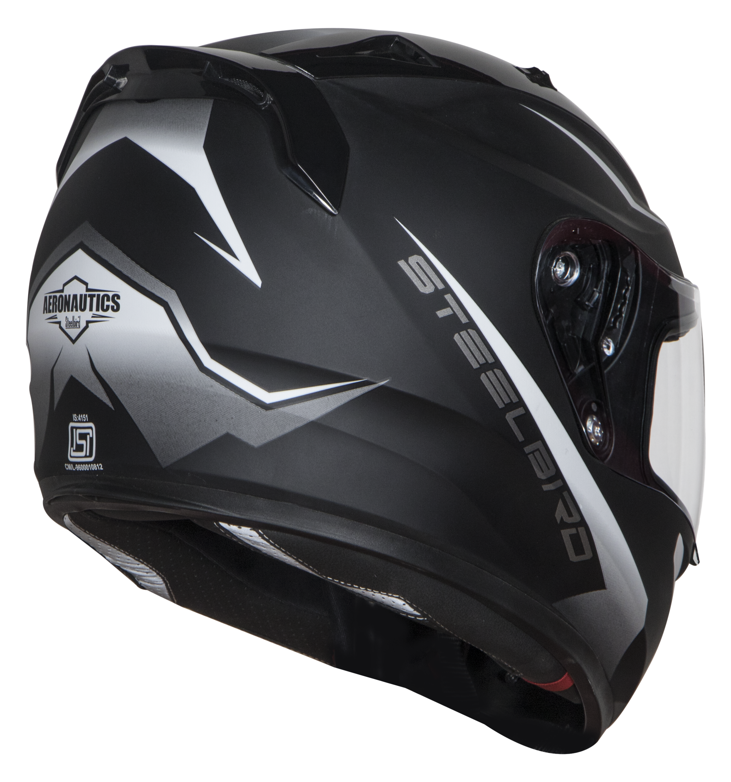 Steelbird SA-1 Whif ISI Certified Full Face Helmet (Matt Black White With Clear Visor)