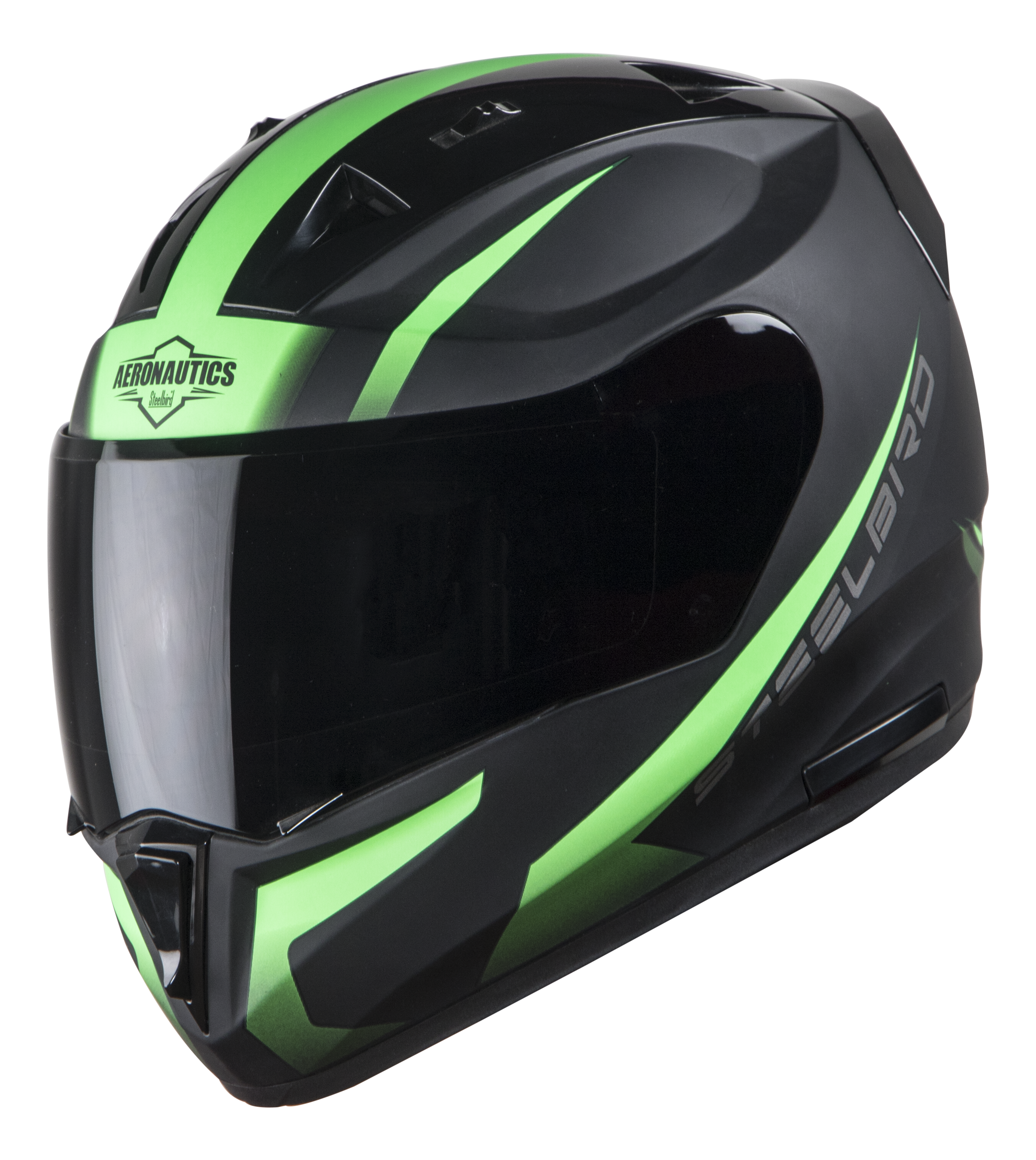 Steelbird SA-1 Whif ISI Certified Full Face Helmet (Matt Black Green With Smoke Visor)