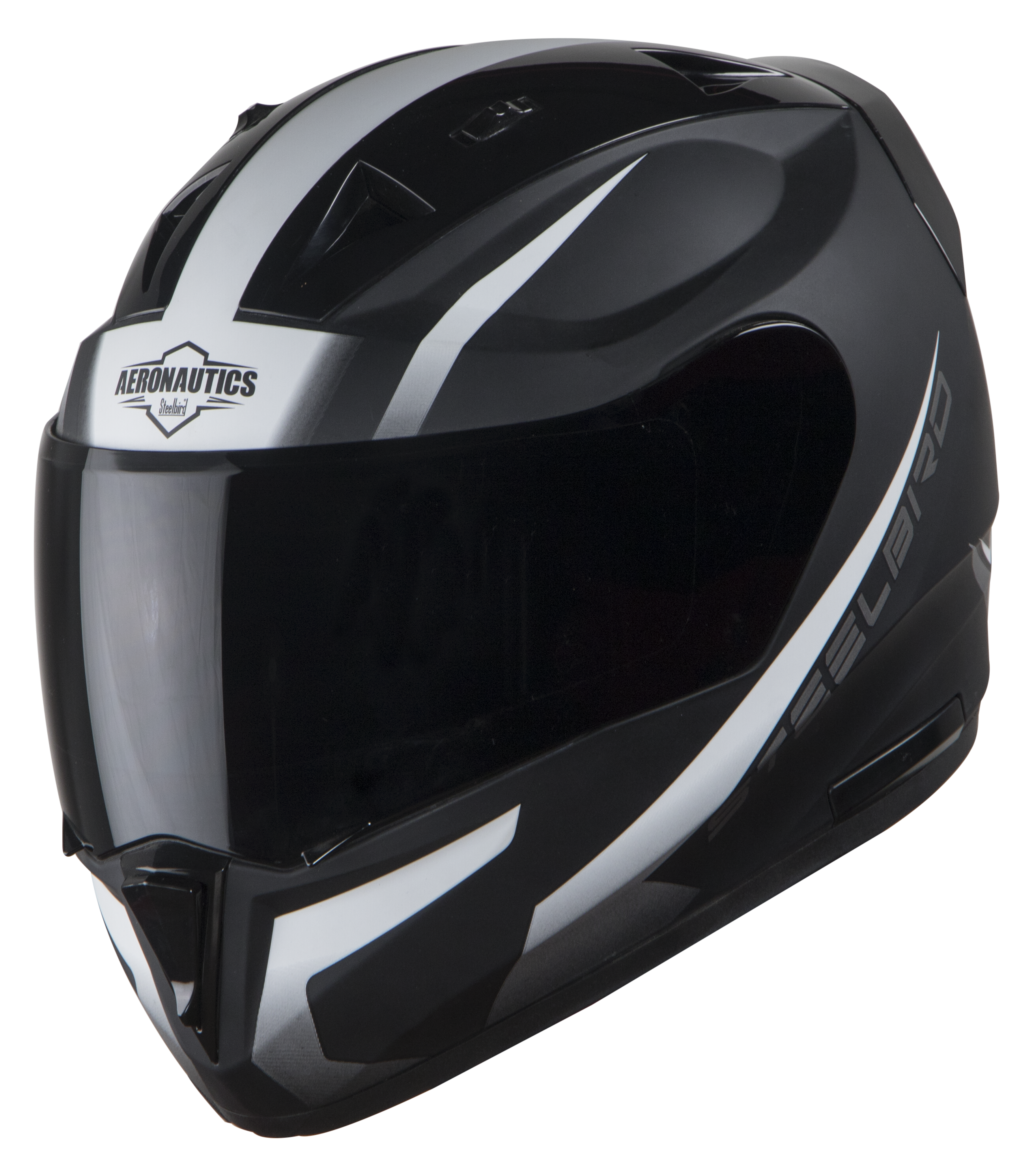 Steelbird SA-1 Whif ISI Certified Full Face Helmet (Matt Black White With Smoke Visor)