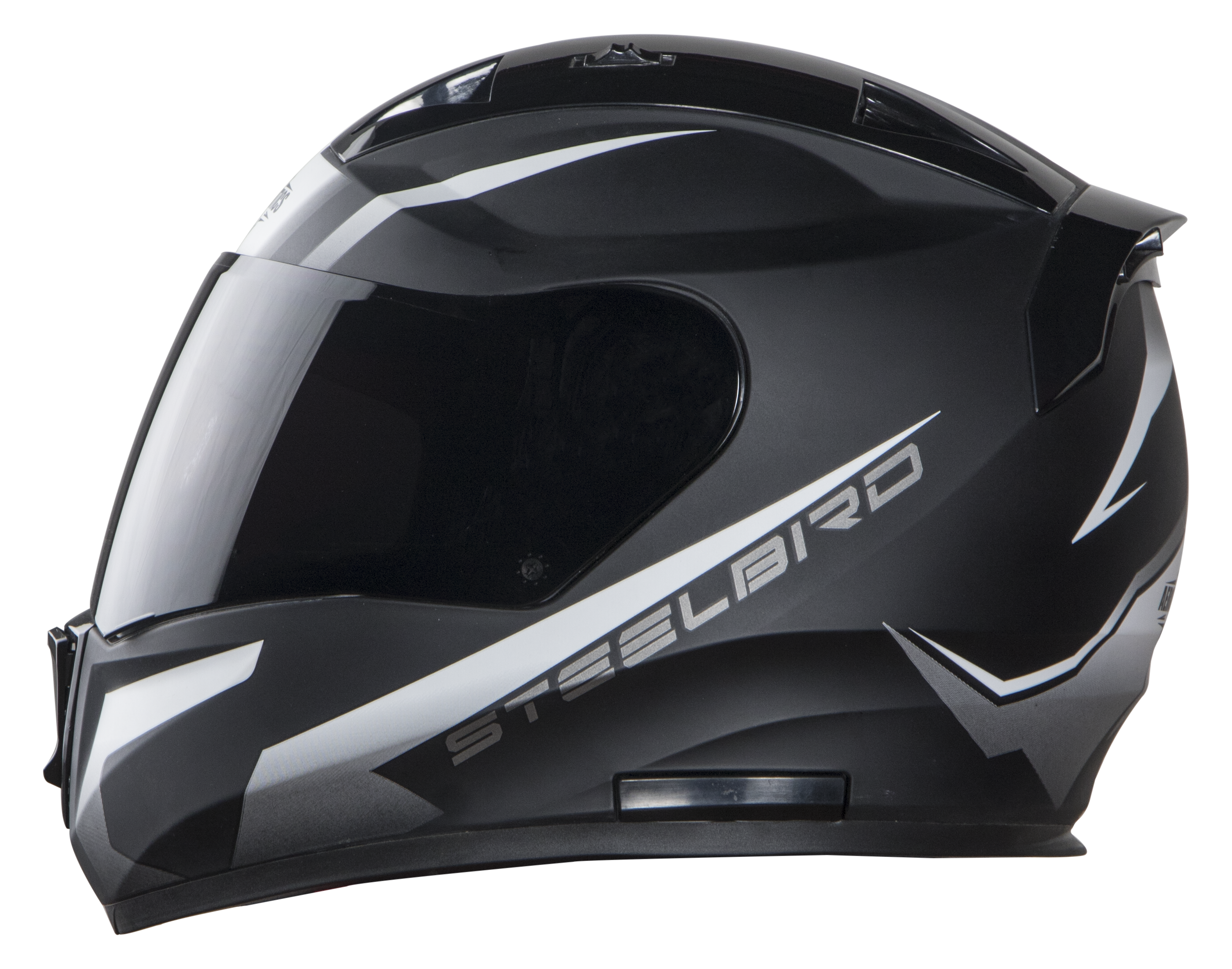 Steelbird SA-1 Whif ISI Certified Full Face Helmet (Matt Black White With Smoke Visor)