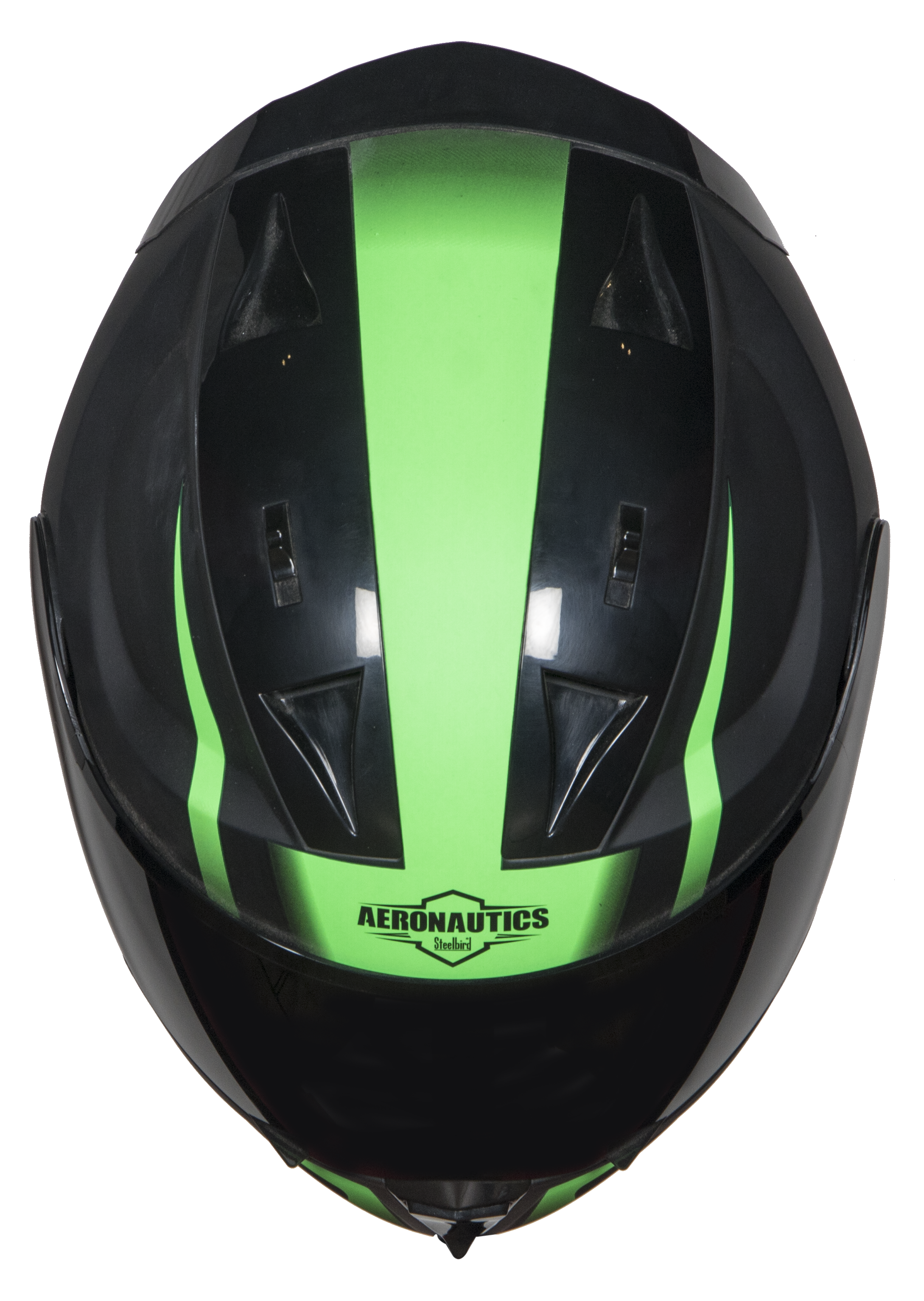 Steelbird SA-1 Whif ISI Certified Full Face Helmet (Matt Black Green With Chrome Rainbow Visor)