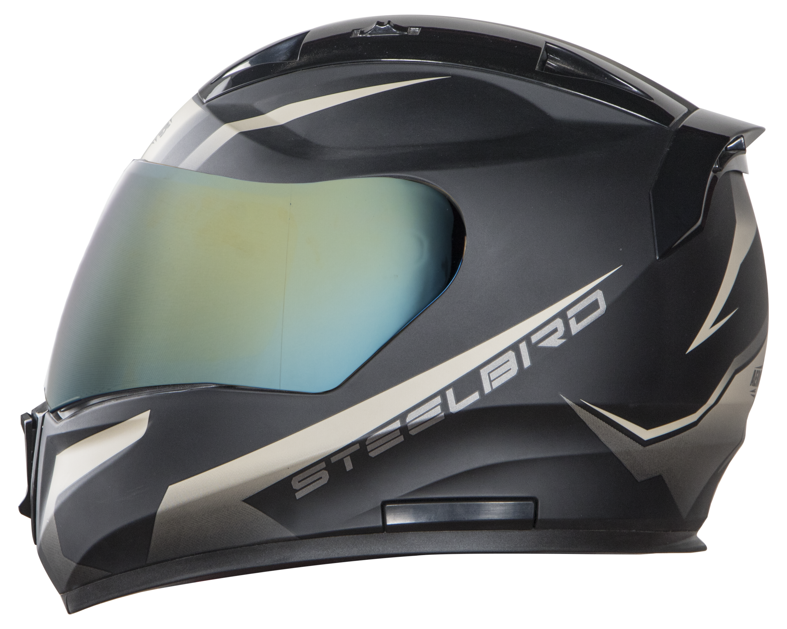 Steelbird SA-1 Whif ISI Certified Full Face Helmet (Matt Black Desert Storm With Chrome Gold Visor)