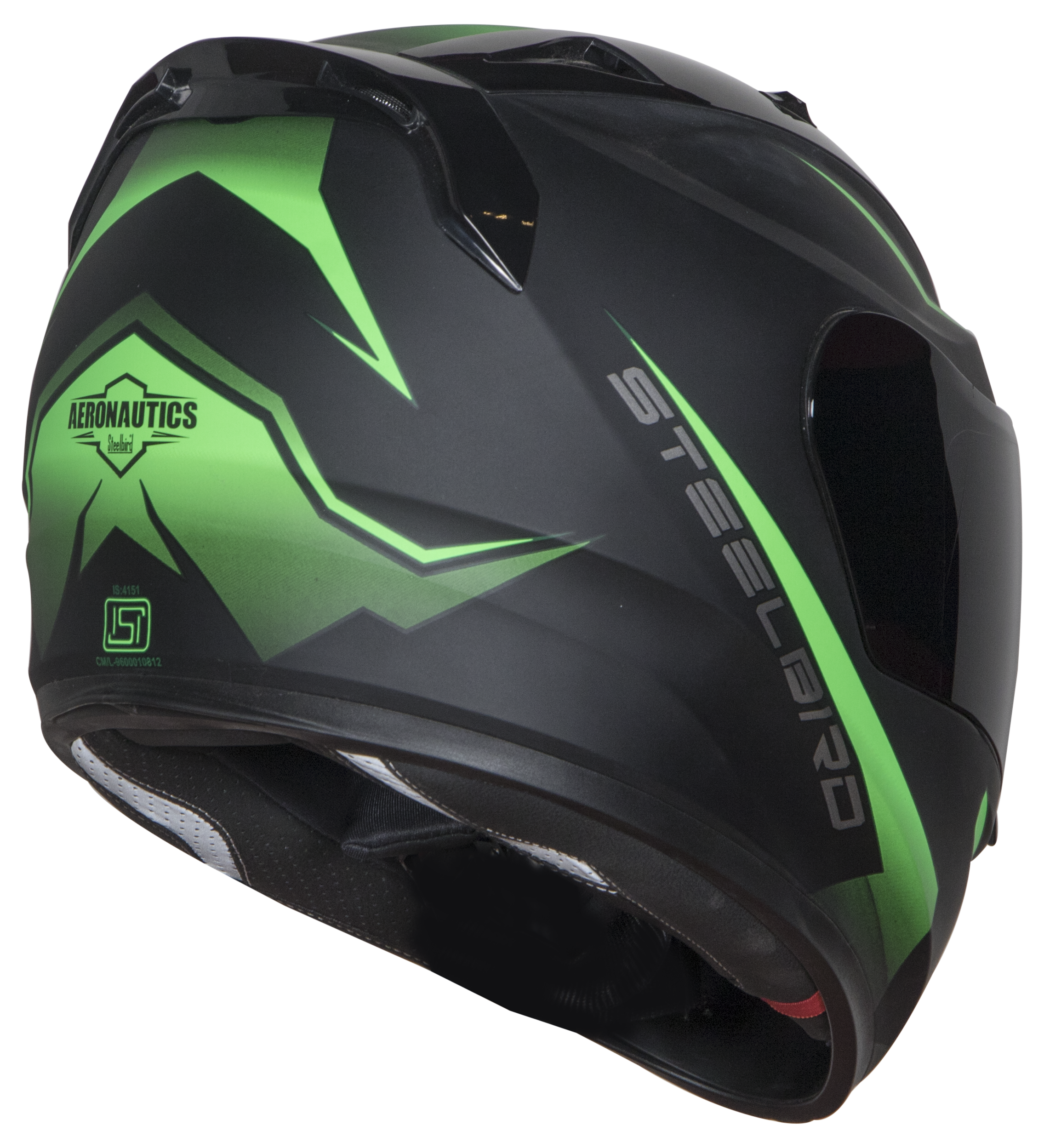 Steelbird SA-1 Whif ISI Certified Full Face Helmet (Matt Black Green With Chrome Blue Visor)
