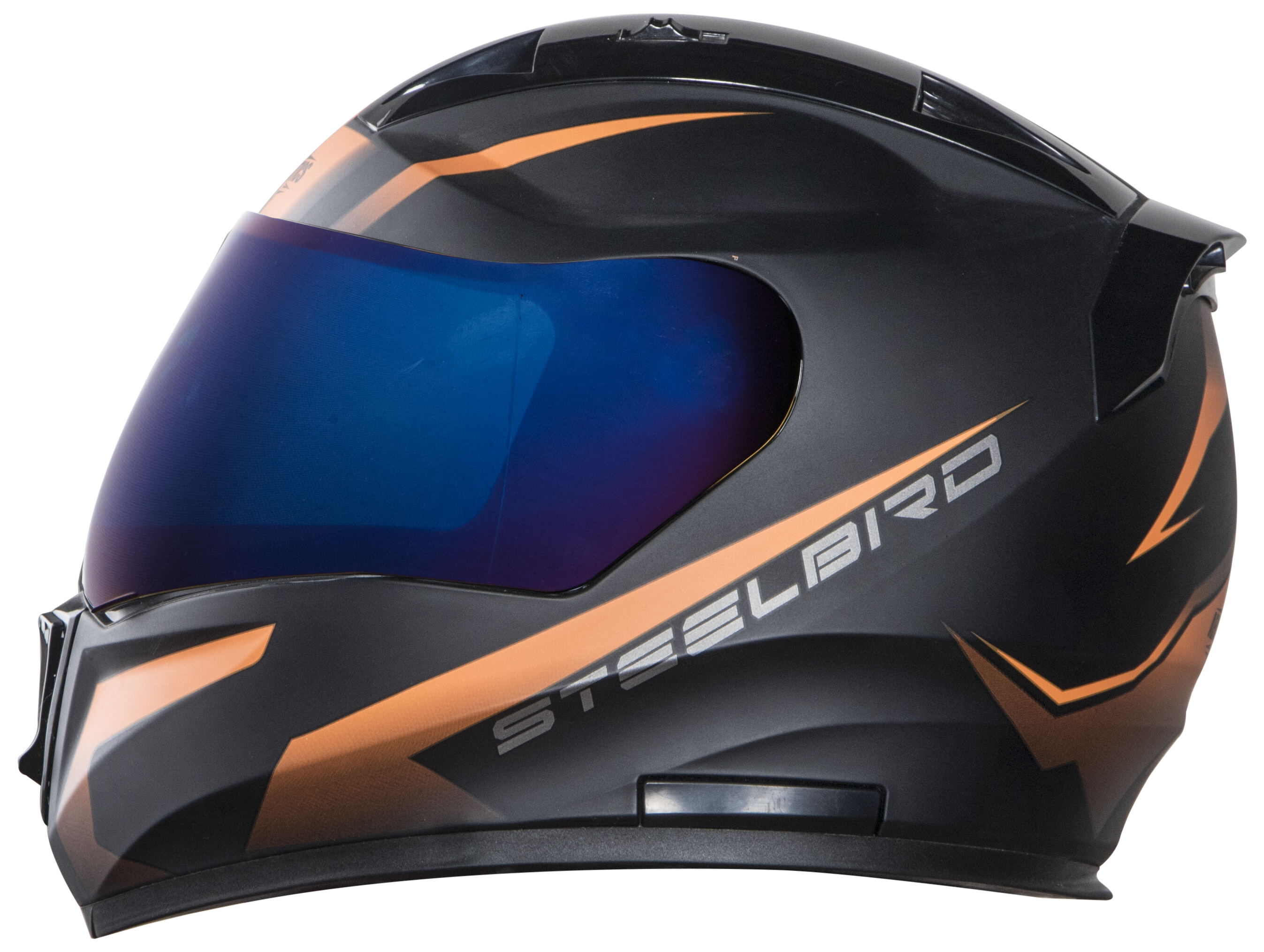 Steelbird SA-1 Whif ISI Certified Full Face Helmet (Matt Black Orange With Chrome Blue Visor)