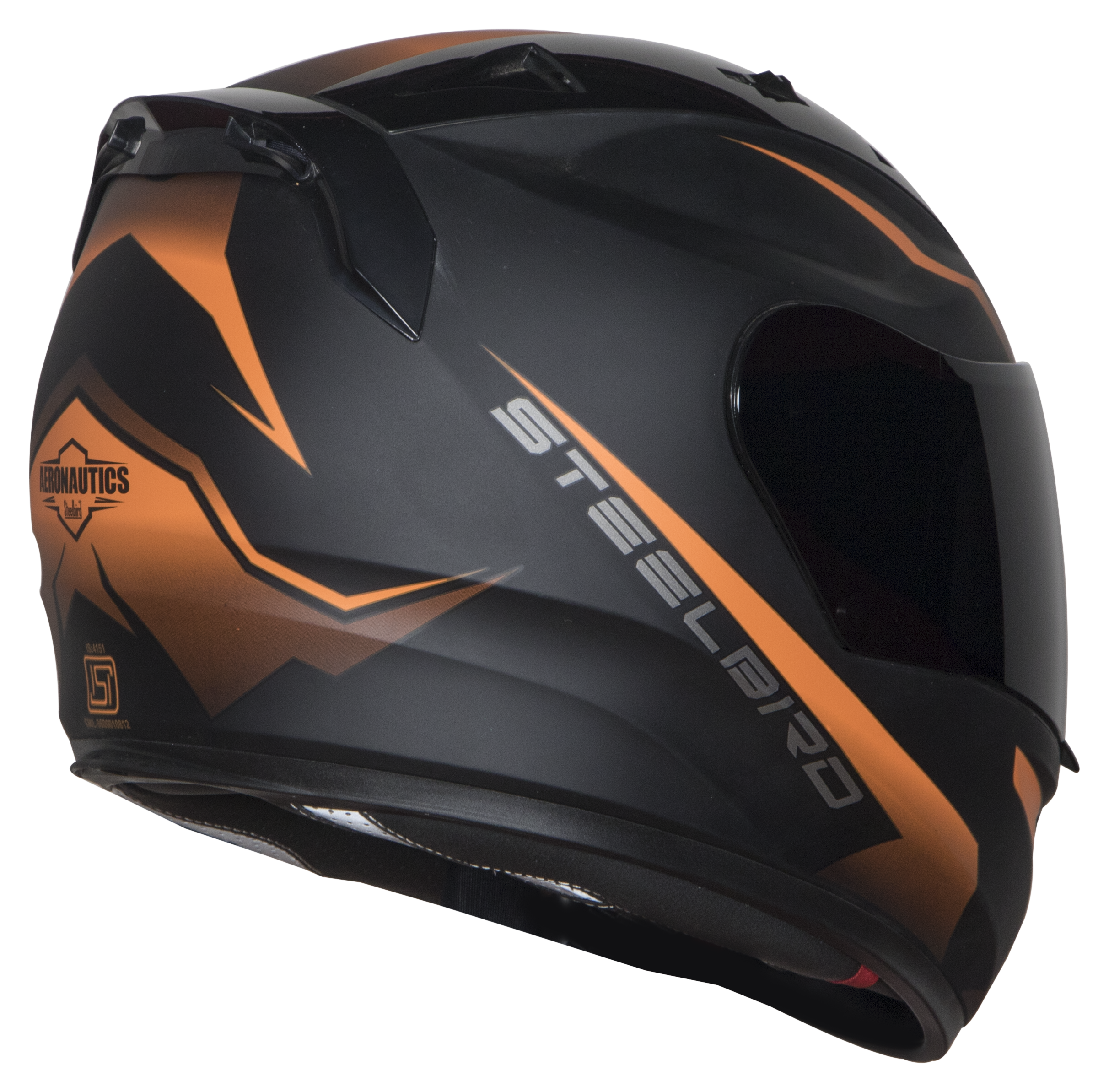 Steelbird SA-1 Whif ISI Certified Full Face Helmet (Matt Black Orange With Chrome Blue Visor)