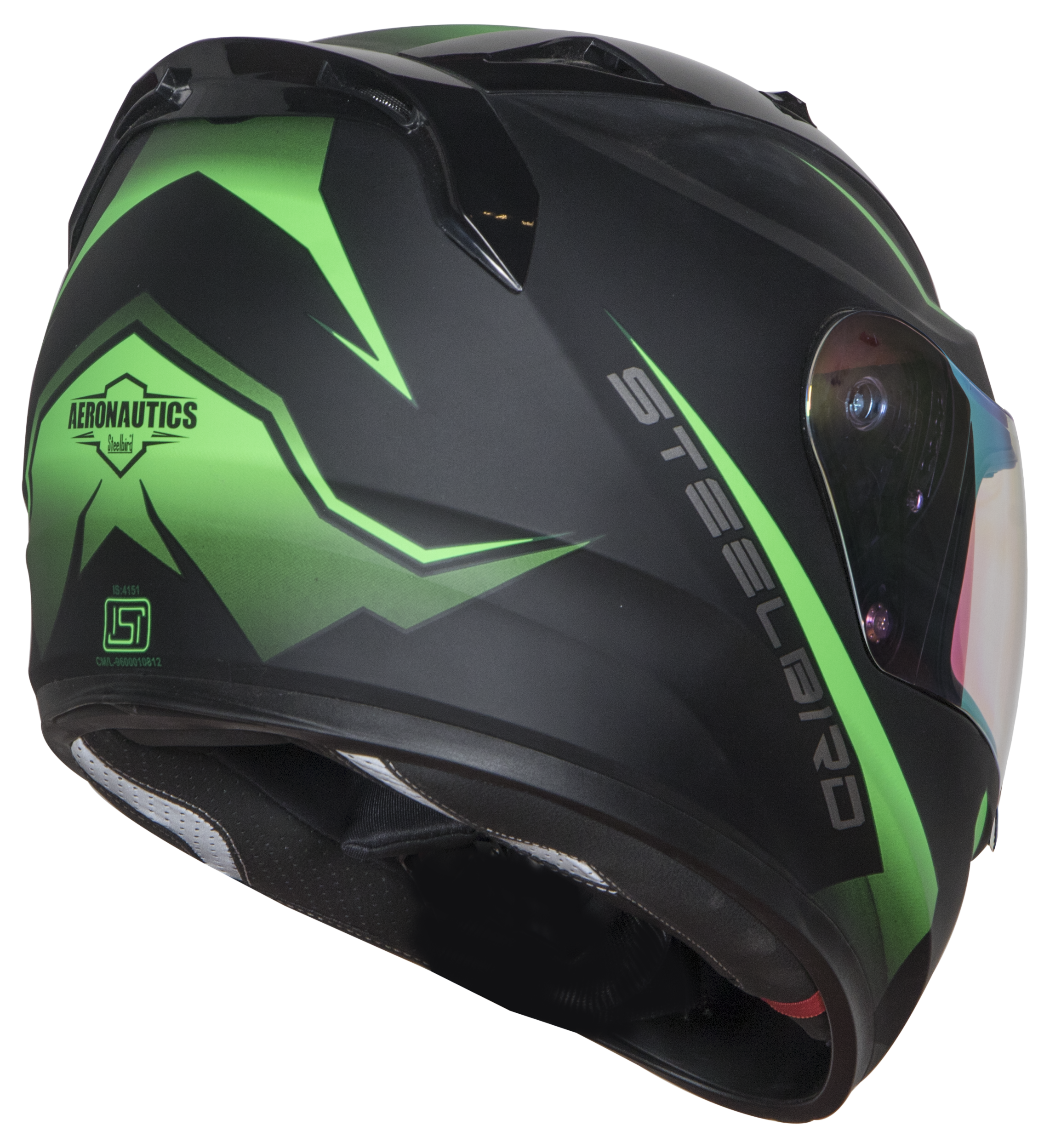 Steelbird SA-1 Whif ISI Certified Full Face Helmet (Matt Black Green With Night Vision Blue Visor)