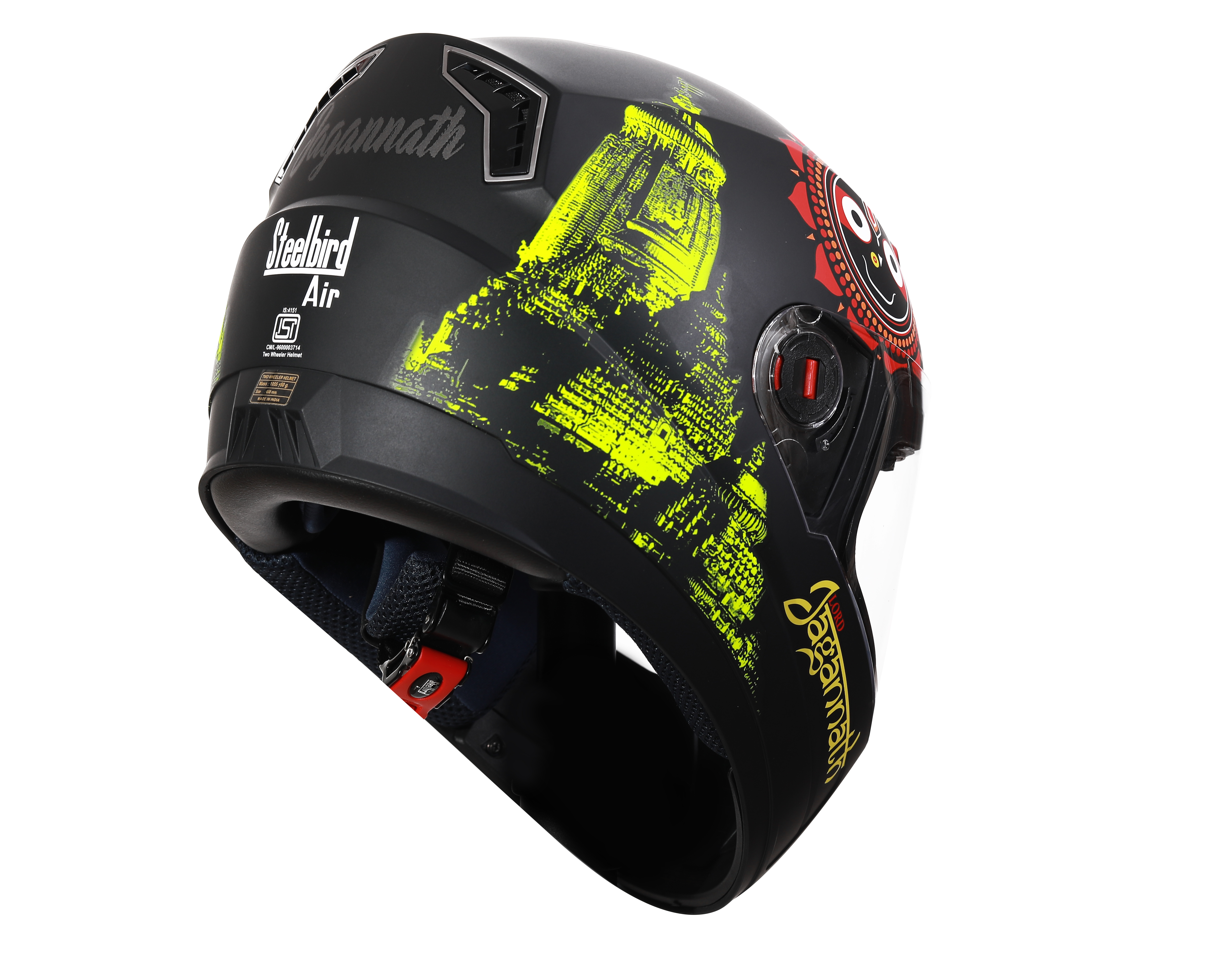 Steelbird SBA-1 Jagannath Full Face Helmet In Matt Finish (Matt Black Yellow With Clear Visor)