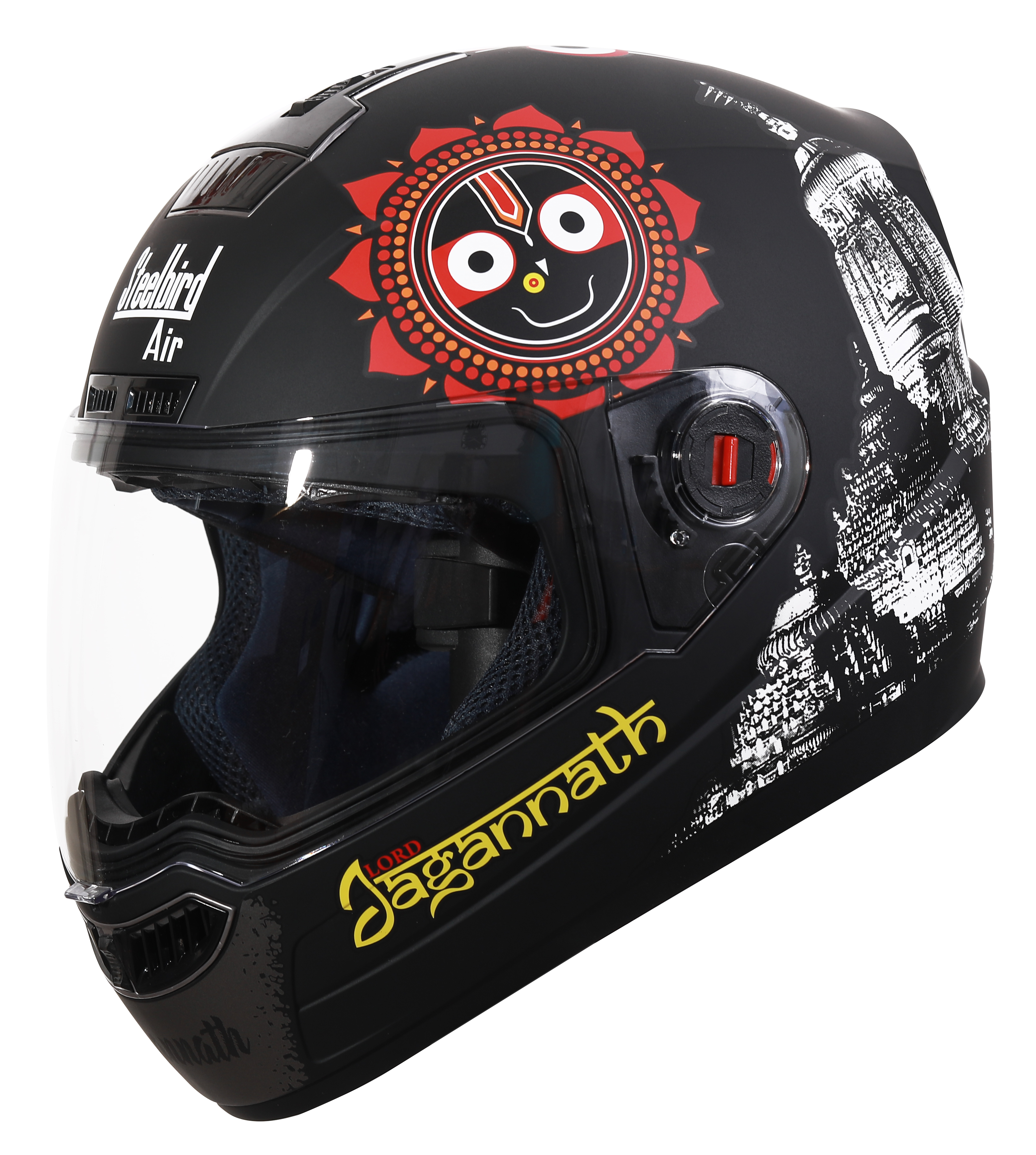 Steelbird SBA-1 Jagannath Full Face Helmet In Matt Finish (Matt Black White With Clear Visor)