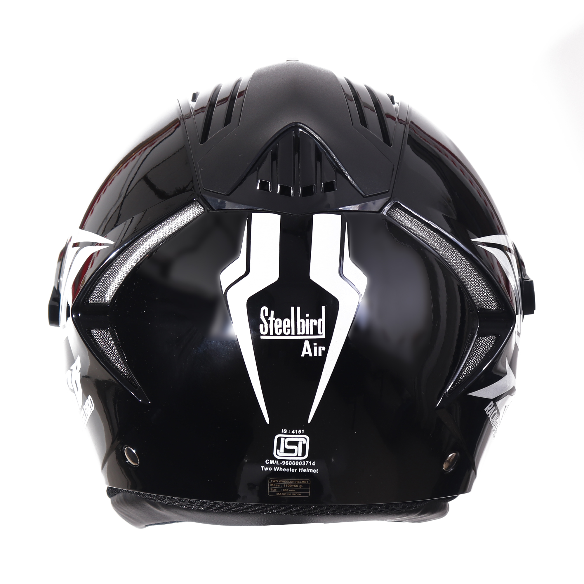 SBA-2 Moon Glossy Black With White ) Fitted With Clear Visor Extra Rainbow Night Vision Visor Free)