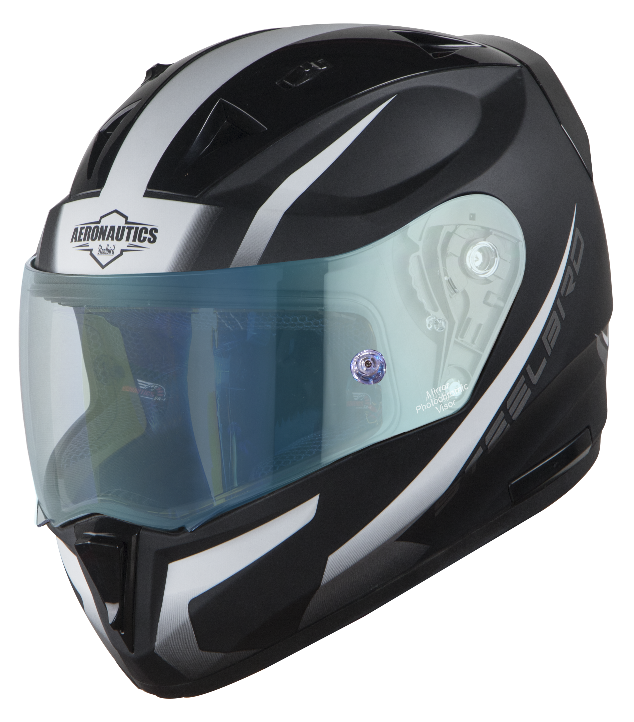 SA-1 WHIF Mat Black/White (Fitted With Clear Visor Extra Anti-Fog Shield Blue Night Vision Photochromic Visor Free)