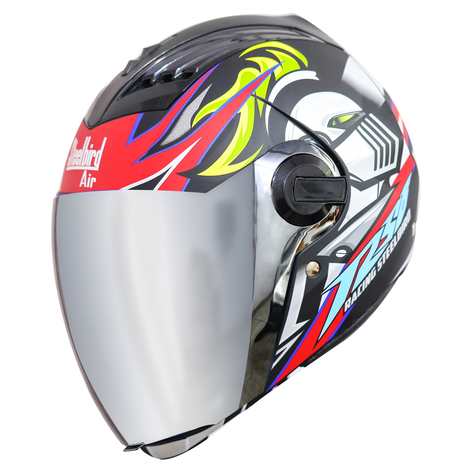 SBA-2 Skull Chrome Mat Black With Red ( Fitted With Clear Visor Extra Silver Chrome Visor Free)