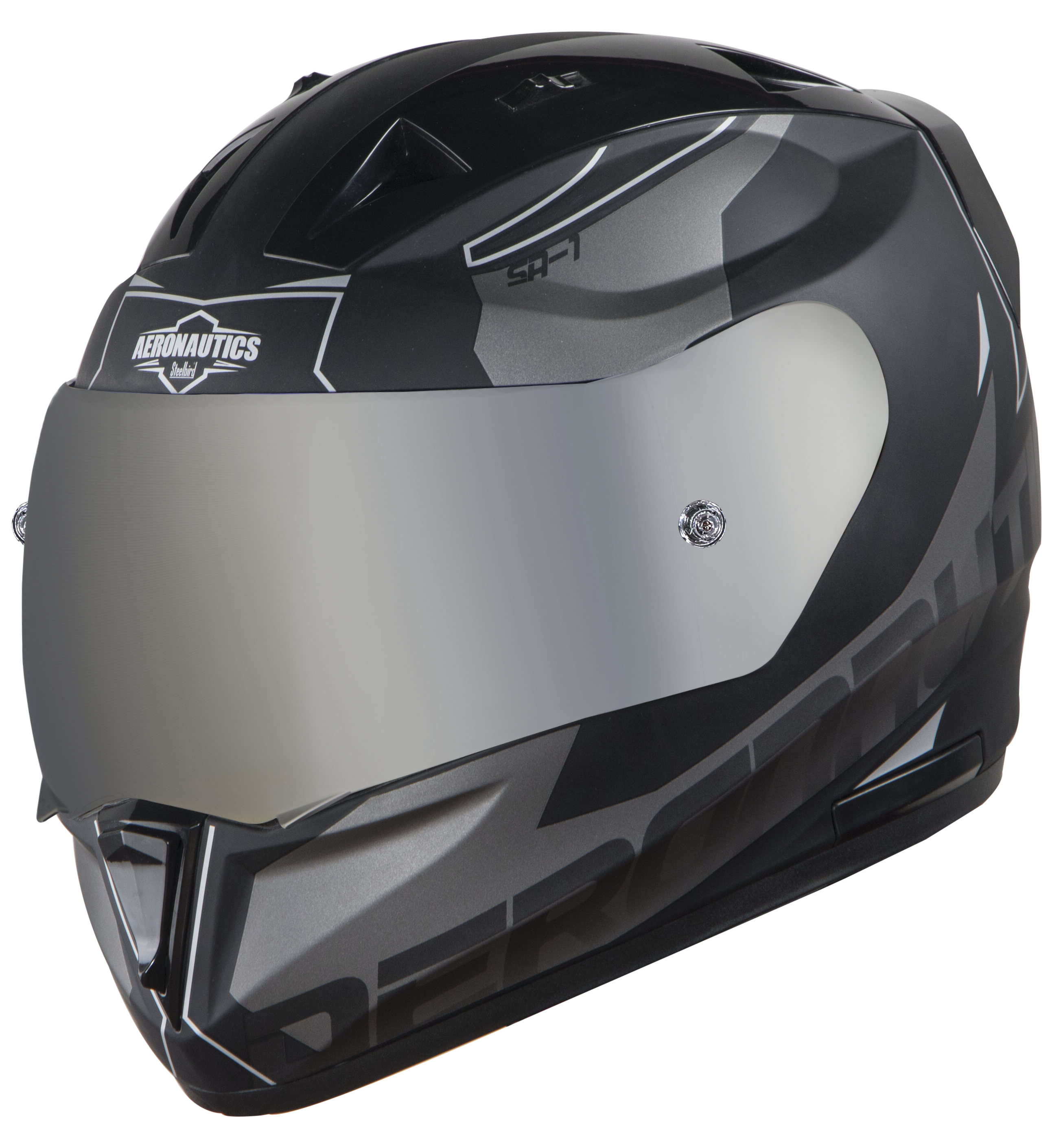 SA-1 RTW Mat Black/White With Anti-Fog Shield Silver Chrome Visor (Fitted With Clear Visor Extra Silver Chrome Anti-Fog Shield Visor Free)