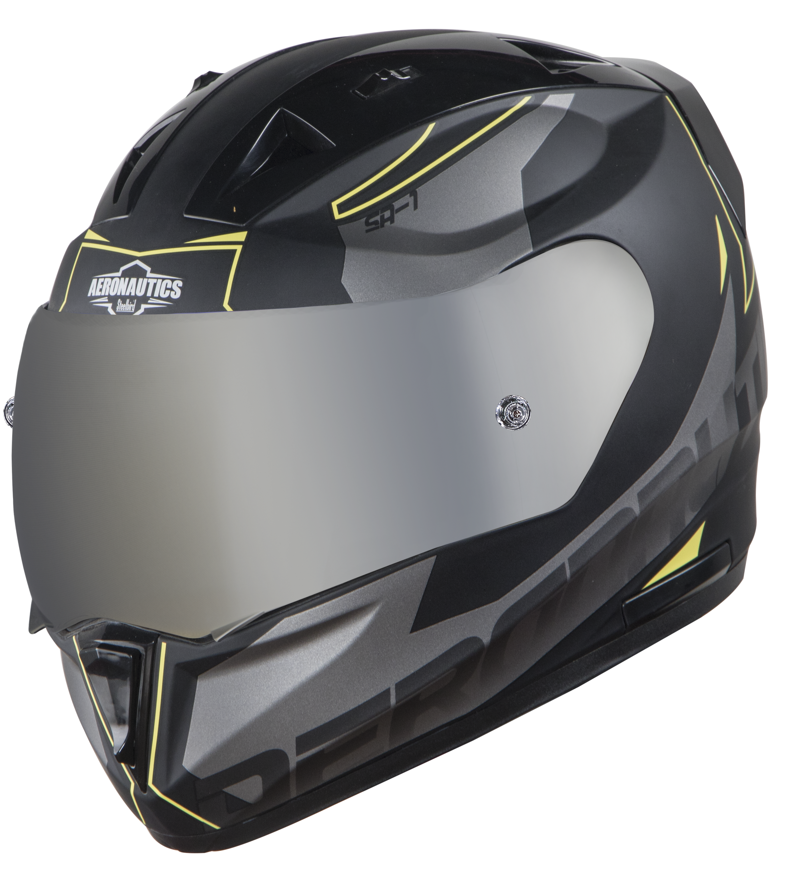 SA-1 RTW Mat Black/Yellow With Anti-Fog Shield Silver Chrome Visor(Fitted With Clear Visor Extra Silver Chrome Anti-Fog Shield Visor Free)