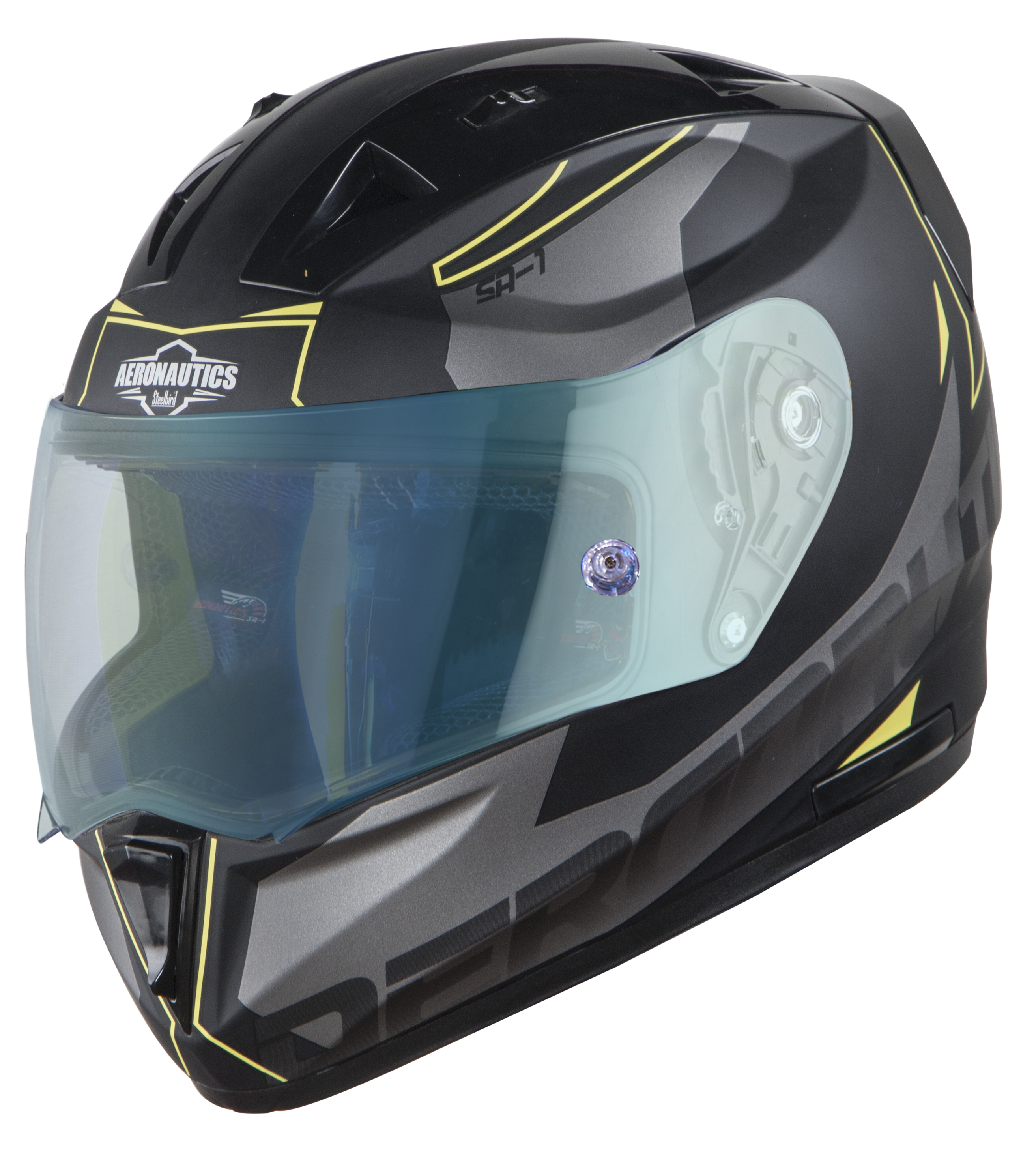 SA-1 RTW Mat Black/Yellow With Anti-Fog Shield Blue Night Vision Visor (Fitted With Clear Visor Extra Blue Night Vision Anti-Fog Shield Visor Free)