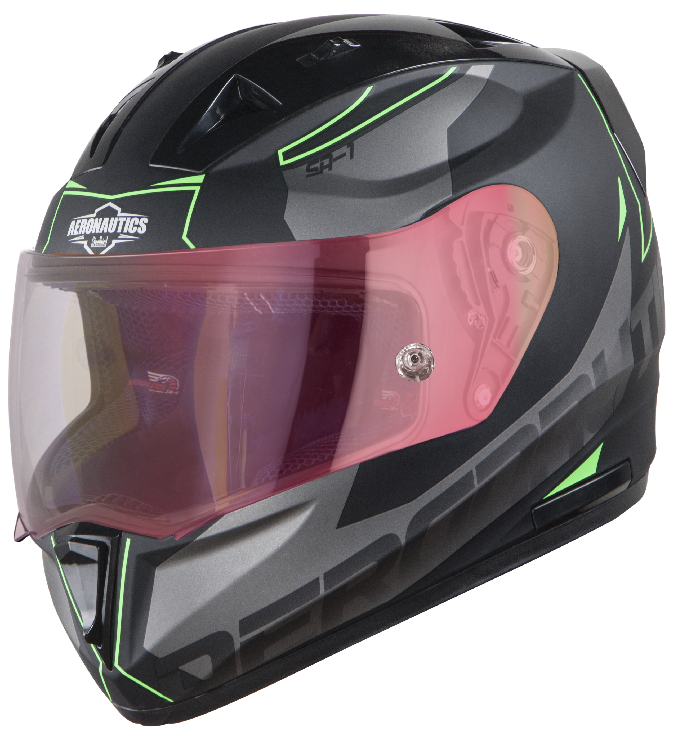 SA-1 RTW Mat Black/Green With Anti-Fog Shield Gold Night Vision Visor(Fitted With Clear Visor Extra Gold Night Vision Anti-Fog Shield Visor Free)