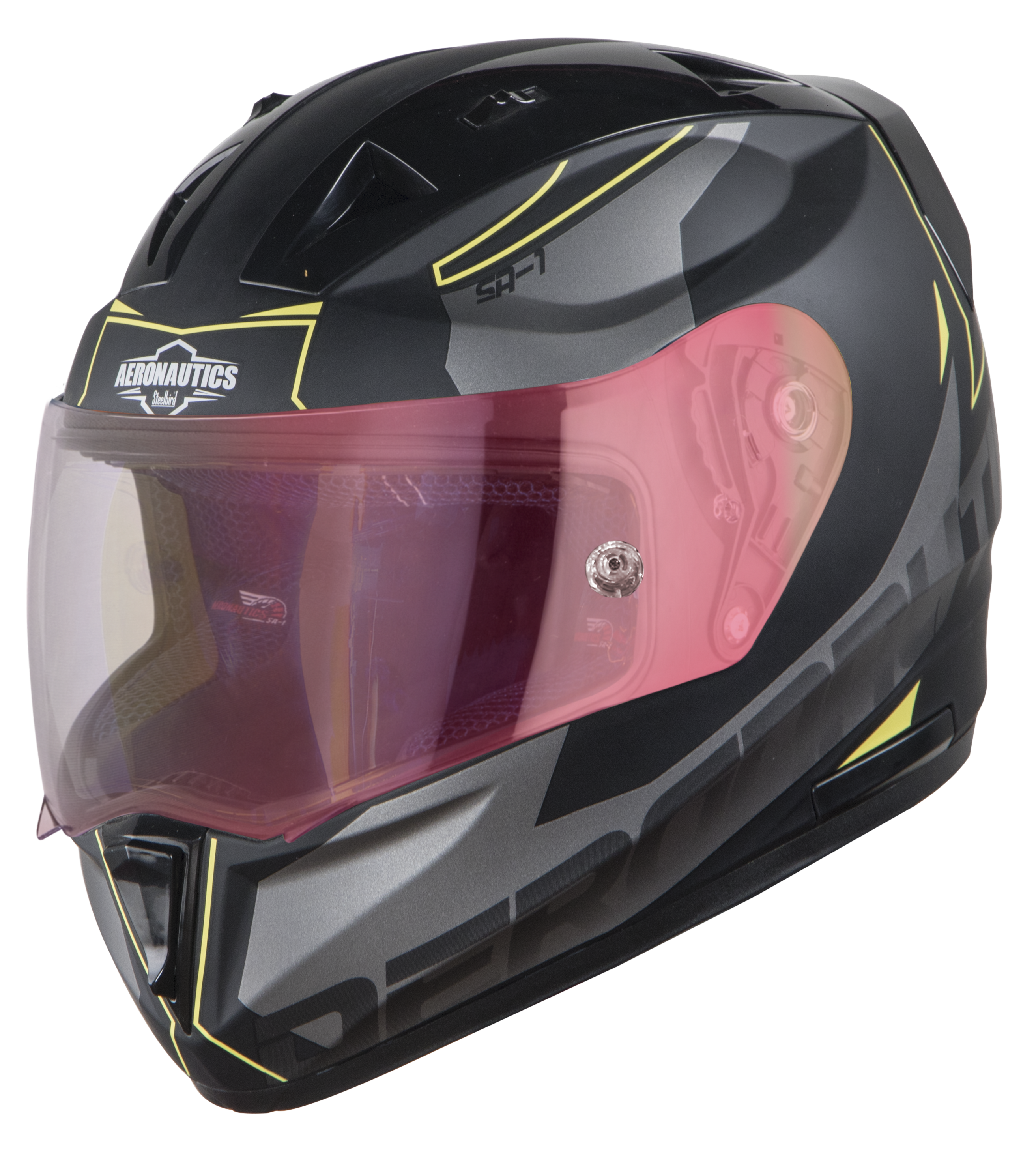 SA-1 RTW Mat Black/Yellow With Anti-Fog Shield Gold Night Vision Visor(Fitted With Clear Visor Extra Gold Night Vision Anti-Fog Shield Visor Free)