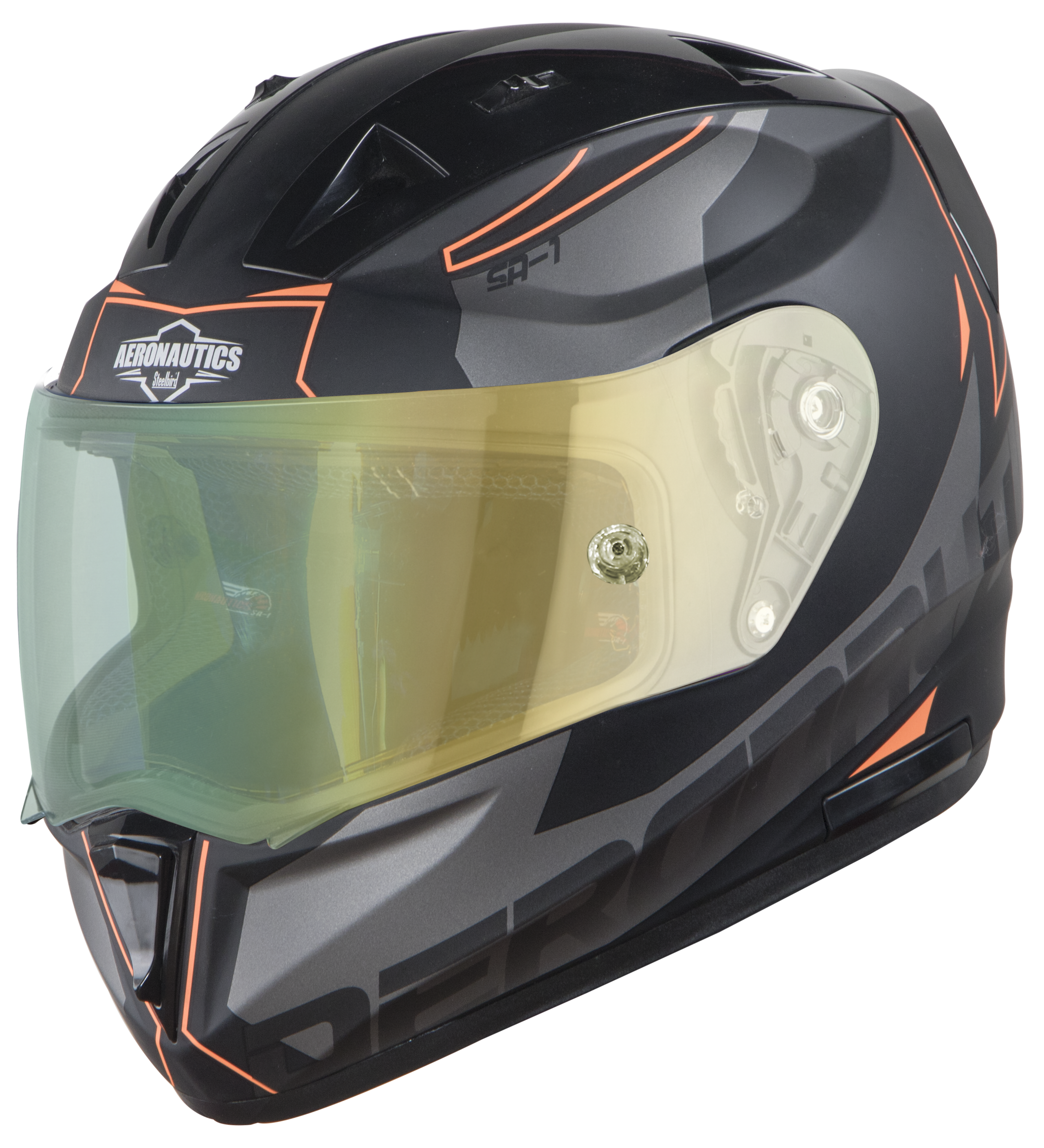 SA-1 RTW Mat Black/Orange With Anti-Fog Shield Green Night Vision Visor(Fitted With Clear Visor Extra Green Night Vision Anti-Fog Shield Visor Free)