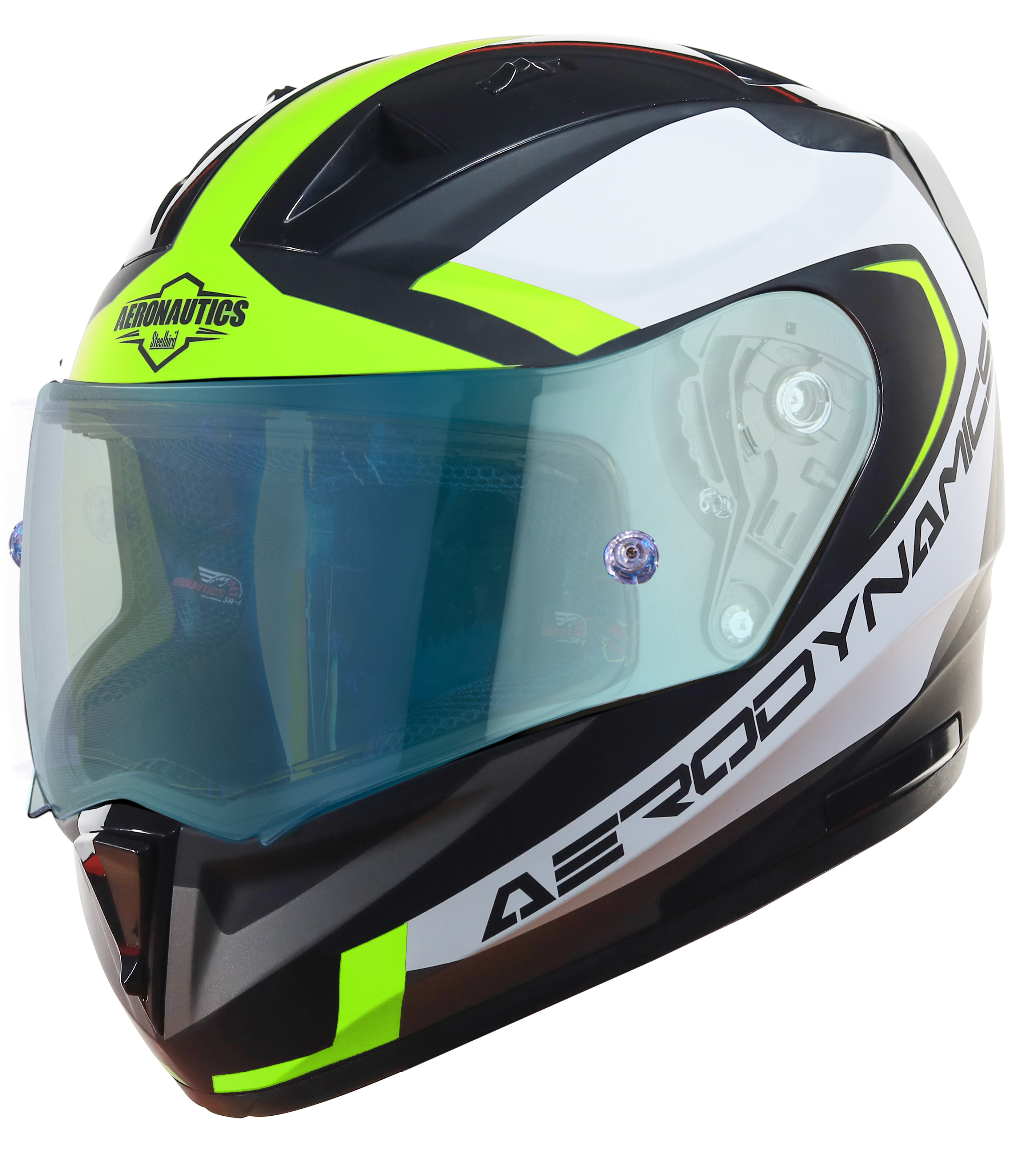 SA-1 Aerodynamics Mat Black/Neon With Anti-Fog Shield Blue Night Vision Visor (Fitted With Clear Visor Extra Blue Night Vision Anti-Fog Shield Visor Free)