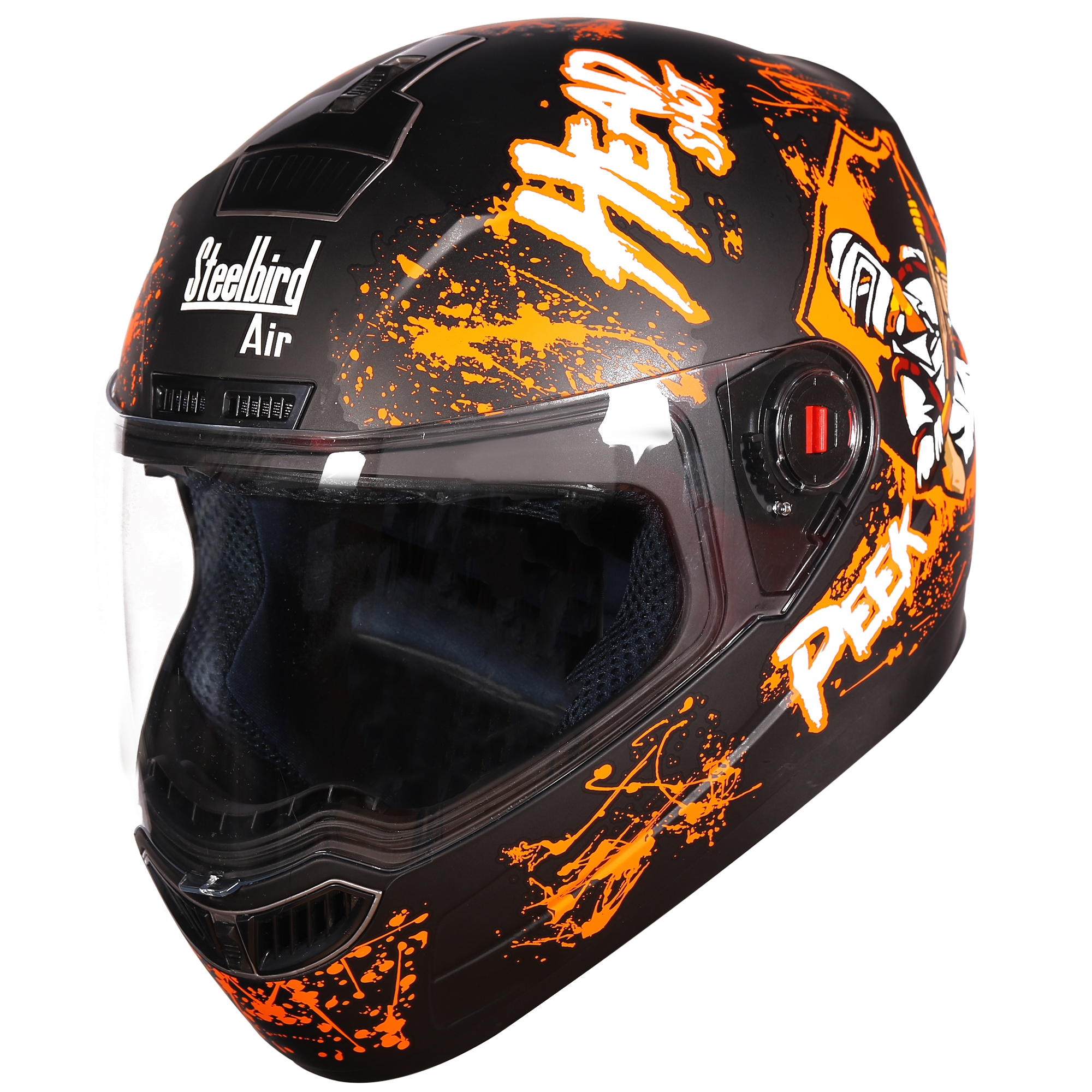Steelbird SBA-1 Hitman ISI Certified Full Face Graphic Helmet (Matt Black Orange With Clear Visor)