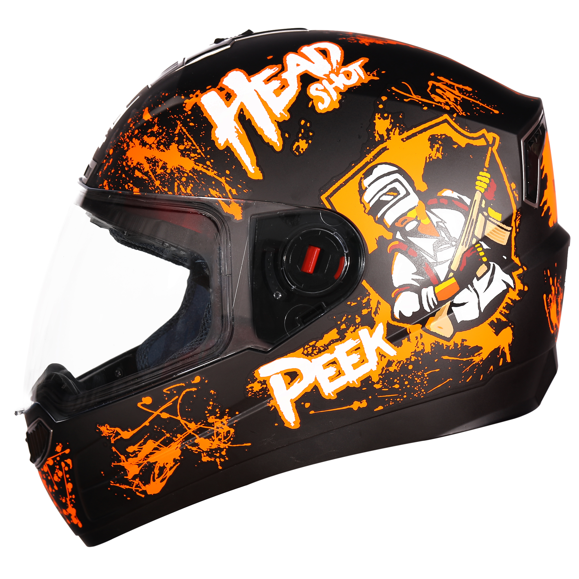 Steelbird SBA-1 Hitman ISI Certified Full Face Graphic Helmet (Matt Black Orange With Clear Visor)