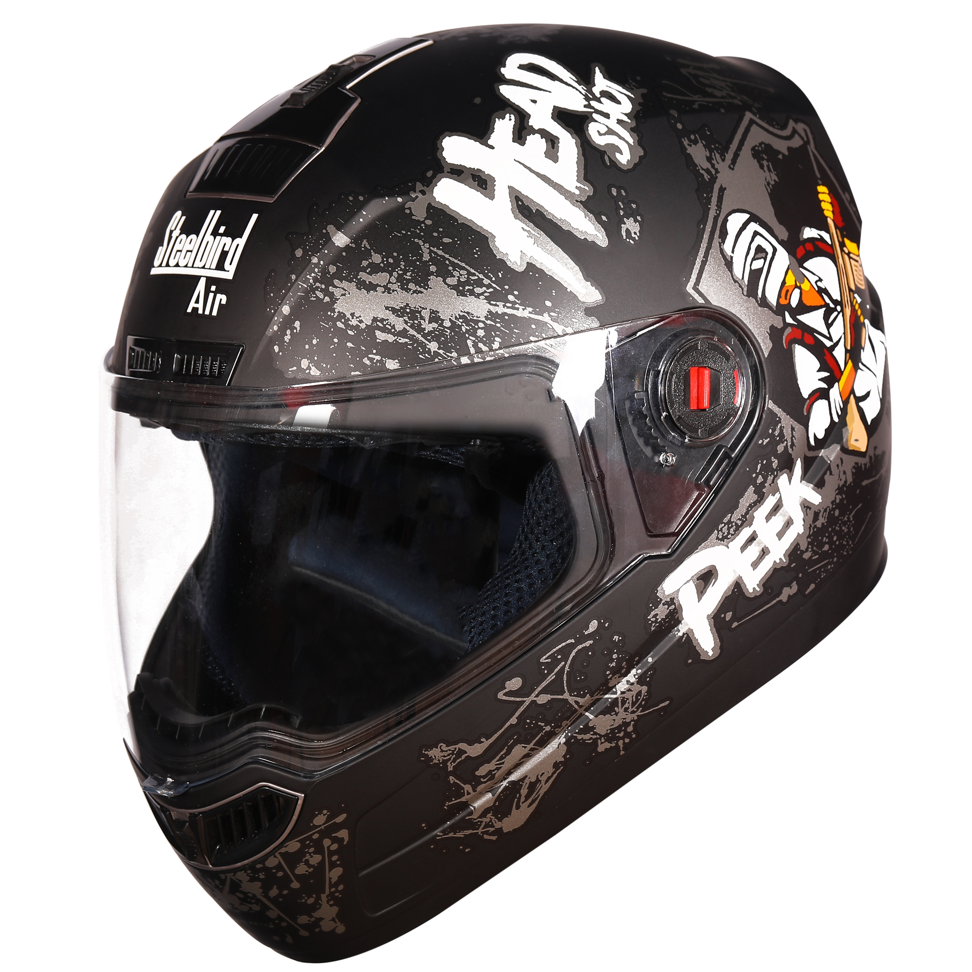 Steelbird SBA-1 Hitman ISI Certified Full Face Graphic Helmet (Matt Black Grey With Clear Visor)