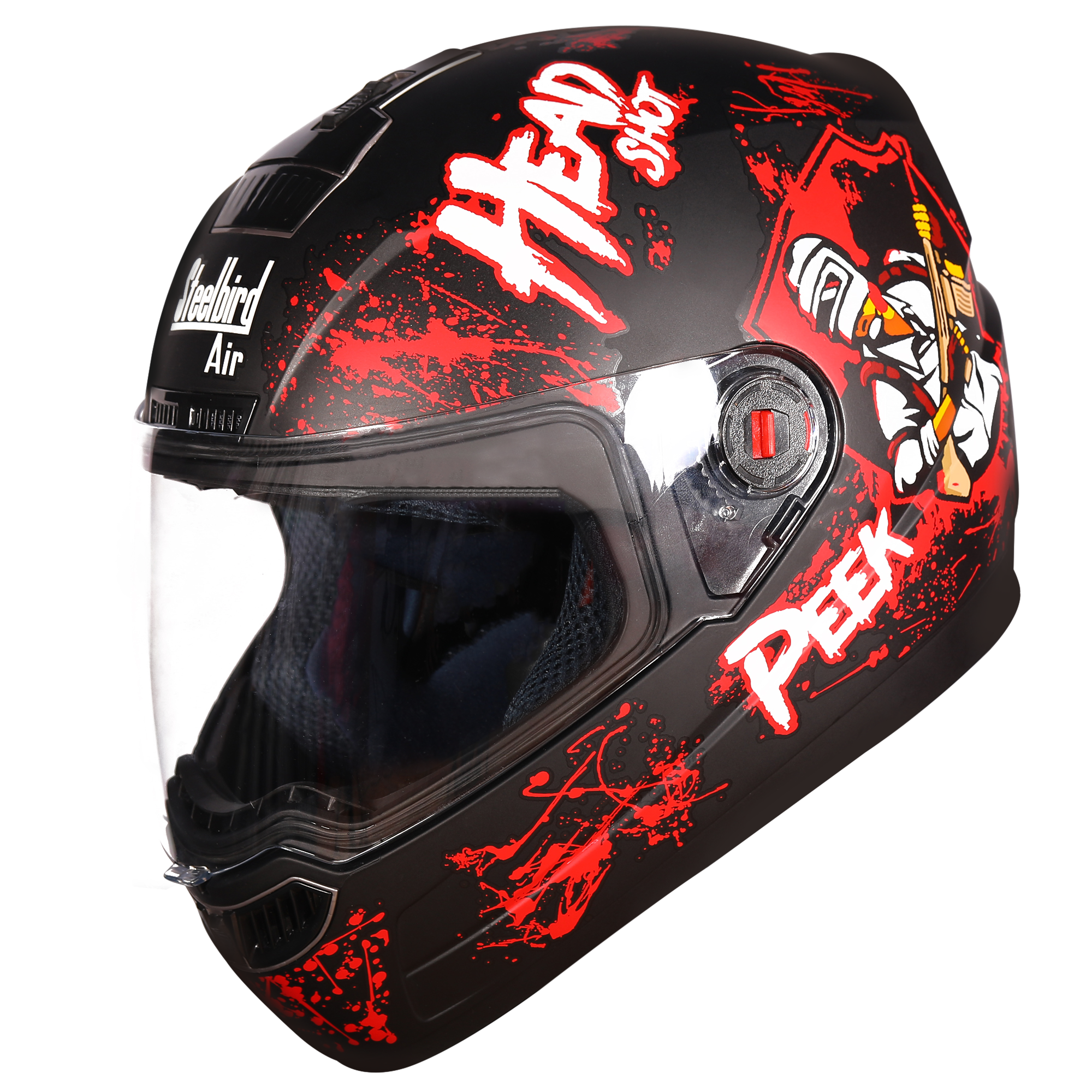 Steelbird SBA-1 Hitman ISI Certified Full Face Graphic Helmet (Matt Black Red With Clear Visor)
