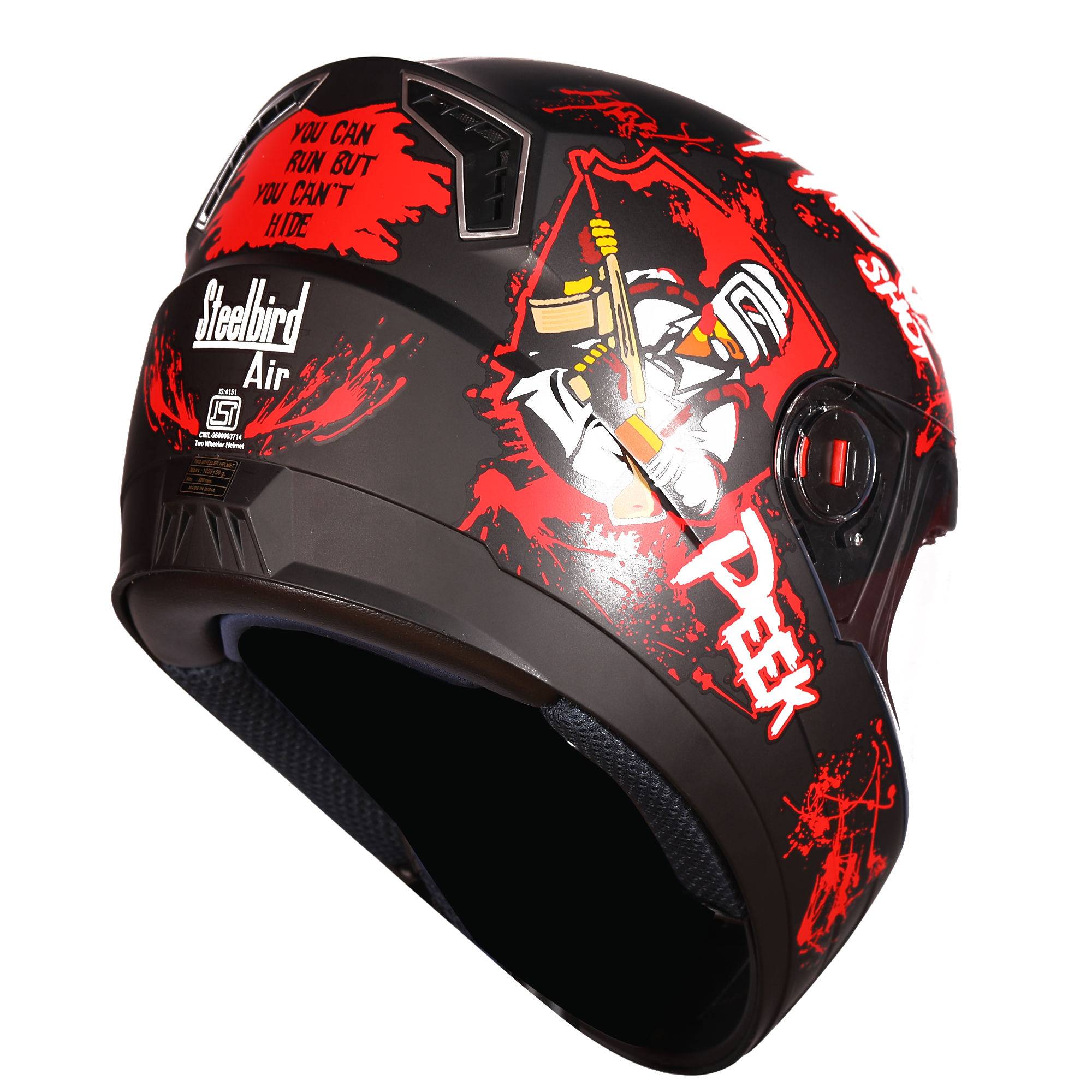 Steelbird SBA-1 Hitman ISI Certified Full Face Graphic Helmet (Matt Black Red With Clear Visor)
