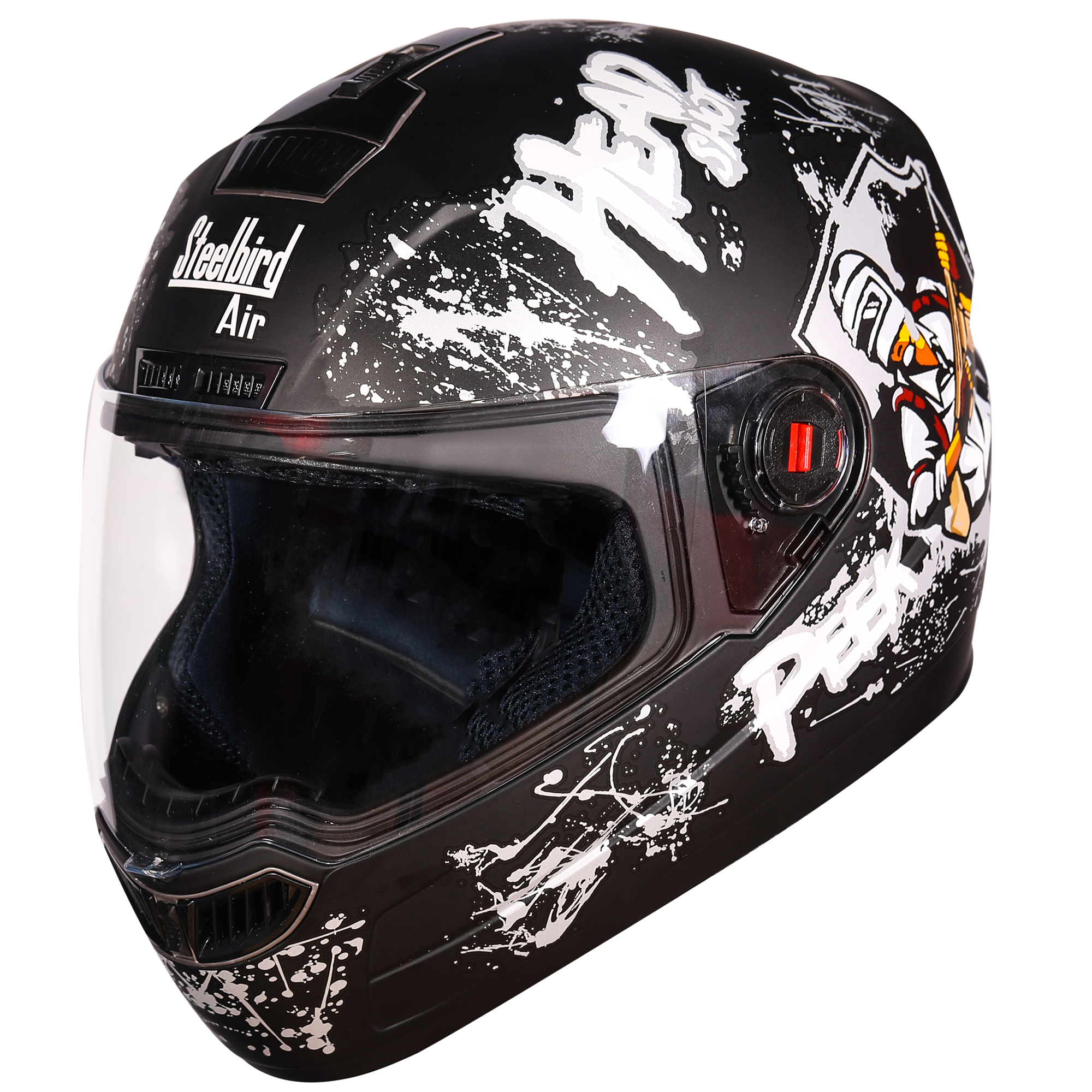 Steelbird SBA-1 Hitman ISI Certified Full Face Graphic Helmet (Matt Black Silver with Clear Visor)
