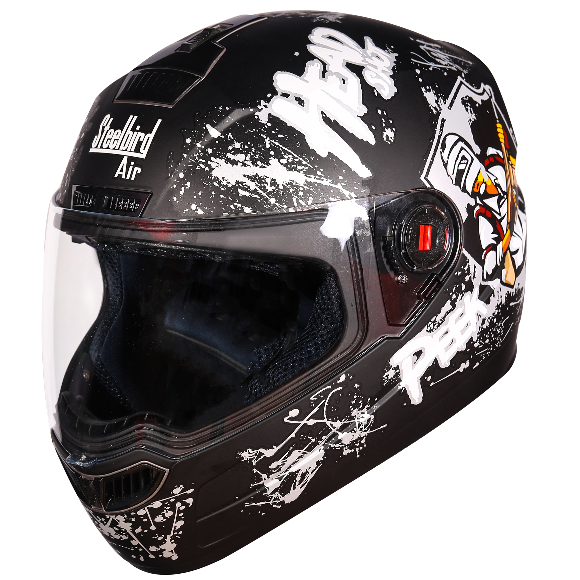 Steelbird SBA-1 Hitman ISI Certified Full Face Graphic Helmet (Matt Black Silver With Clear Visor)