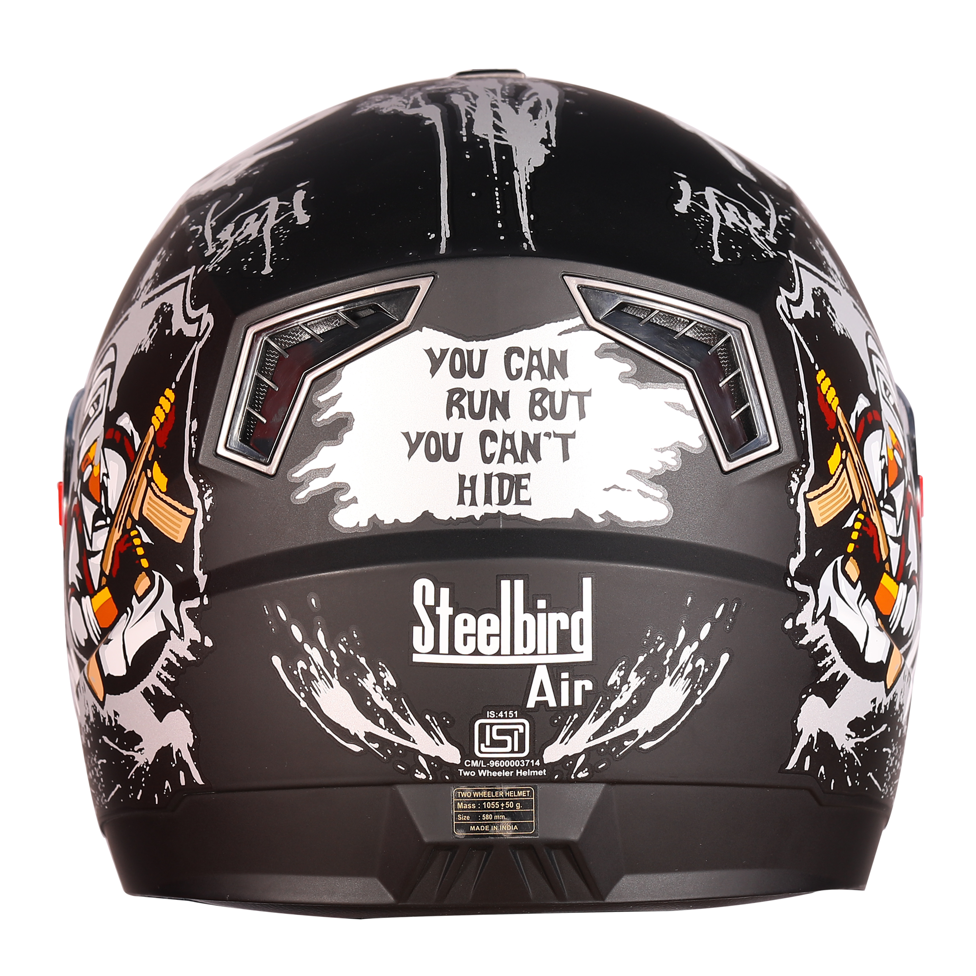 Steelbird SBA-1 Hitman ISI Certified Full Face Graphic Helmet (Matt Black Silver With Clear Visor)