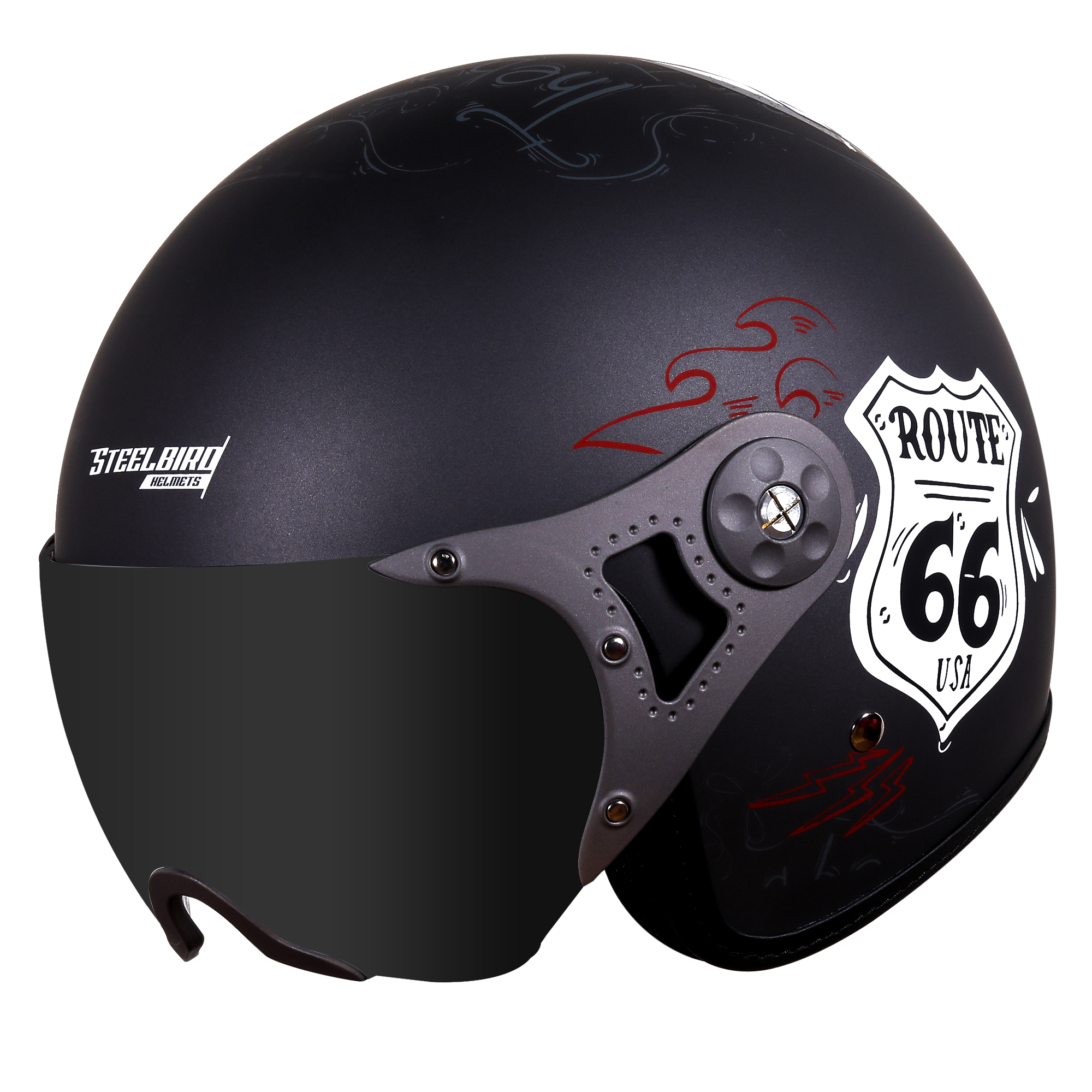 SB-40 DOT ROUTE 66 METALIC GREY (WITH EXTRA CLEAR VISOR)