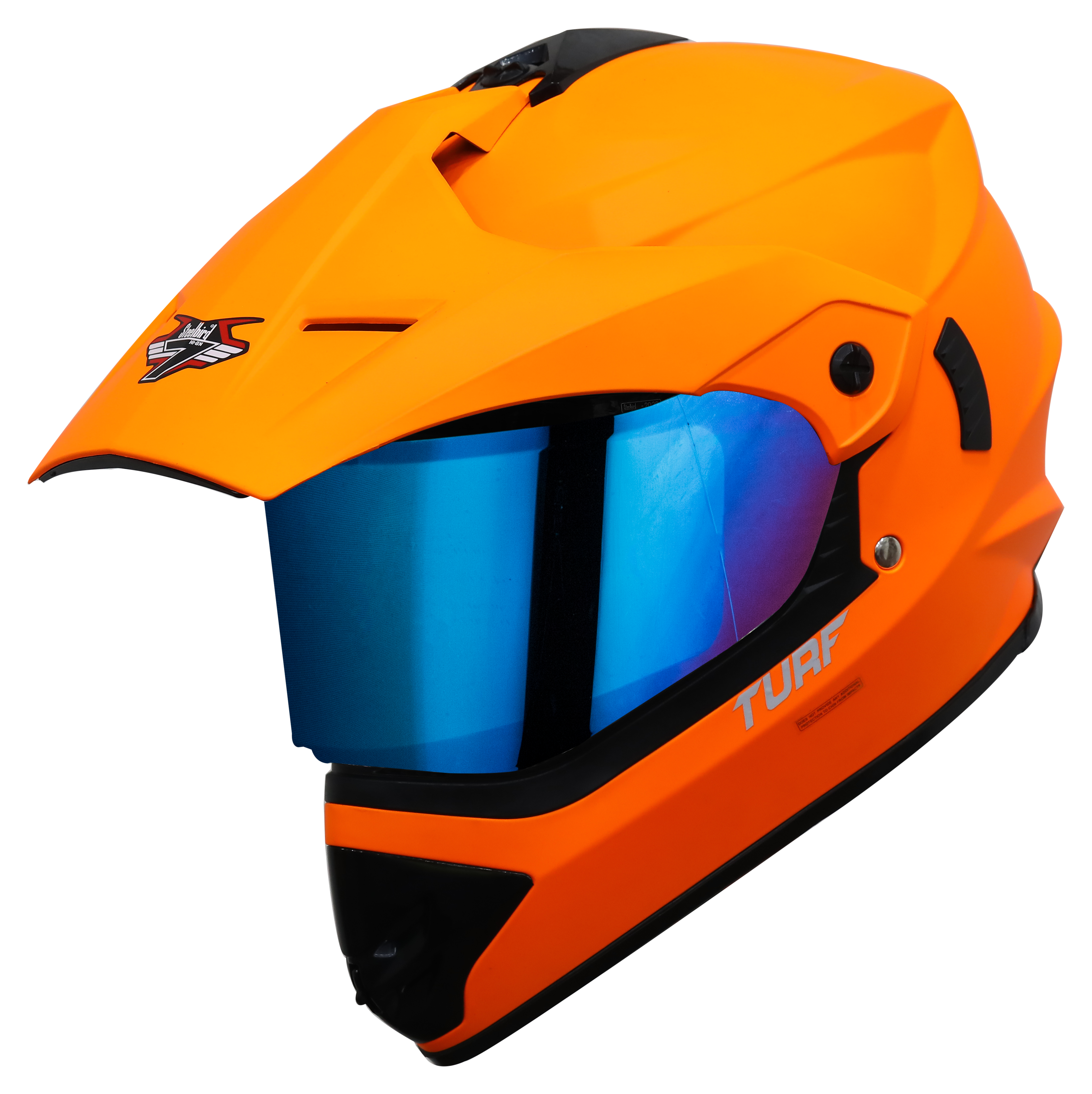 SB-42 Turf Single Visor Glossy Fluo Orange With Blue Chrome Visor (With Extra Clear Visor)