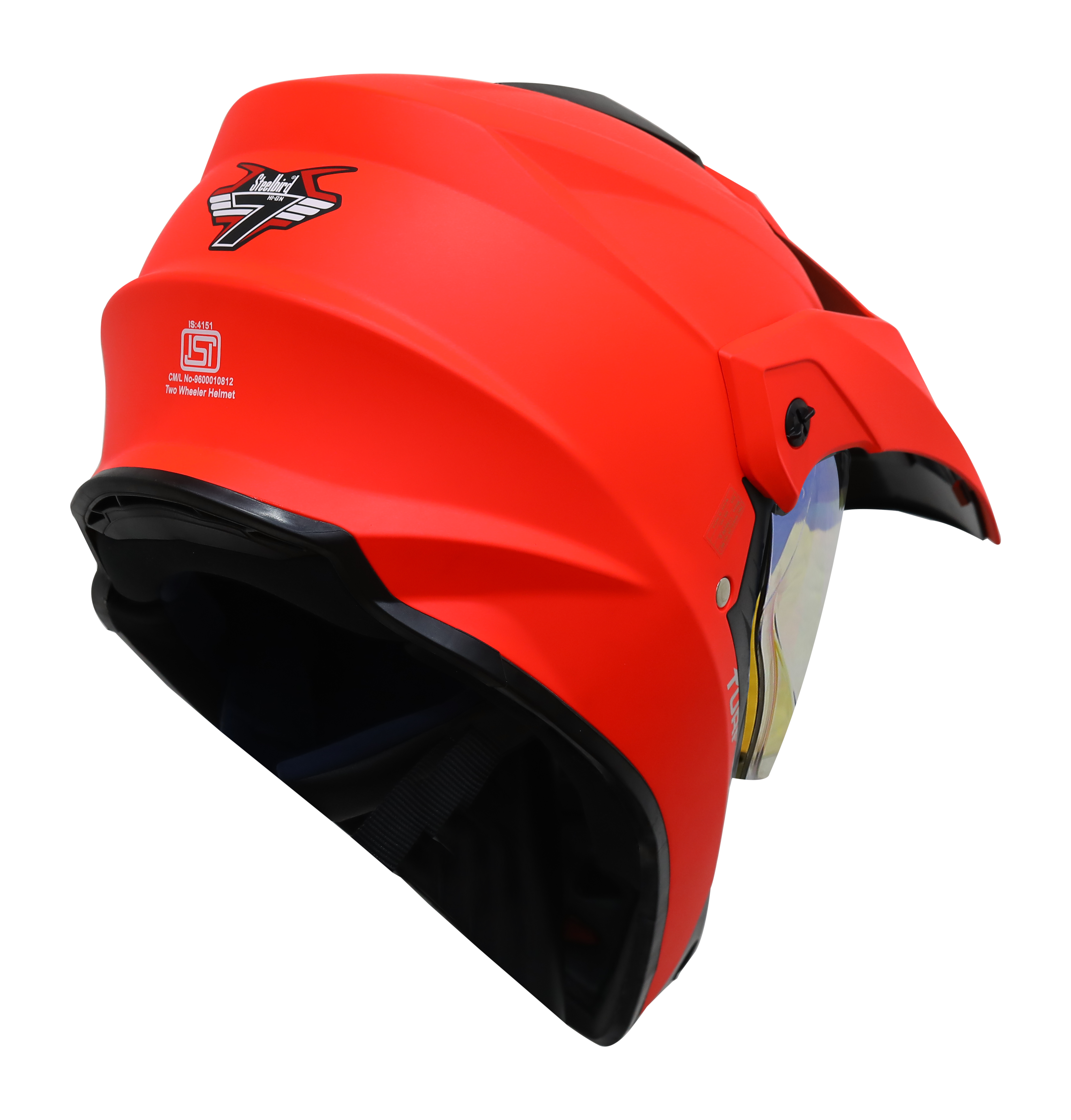 SB-42 Turf Single Visor Glossy Fluo Red With Gold Night Vision Visor (With Extra Clear Visor)