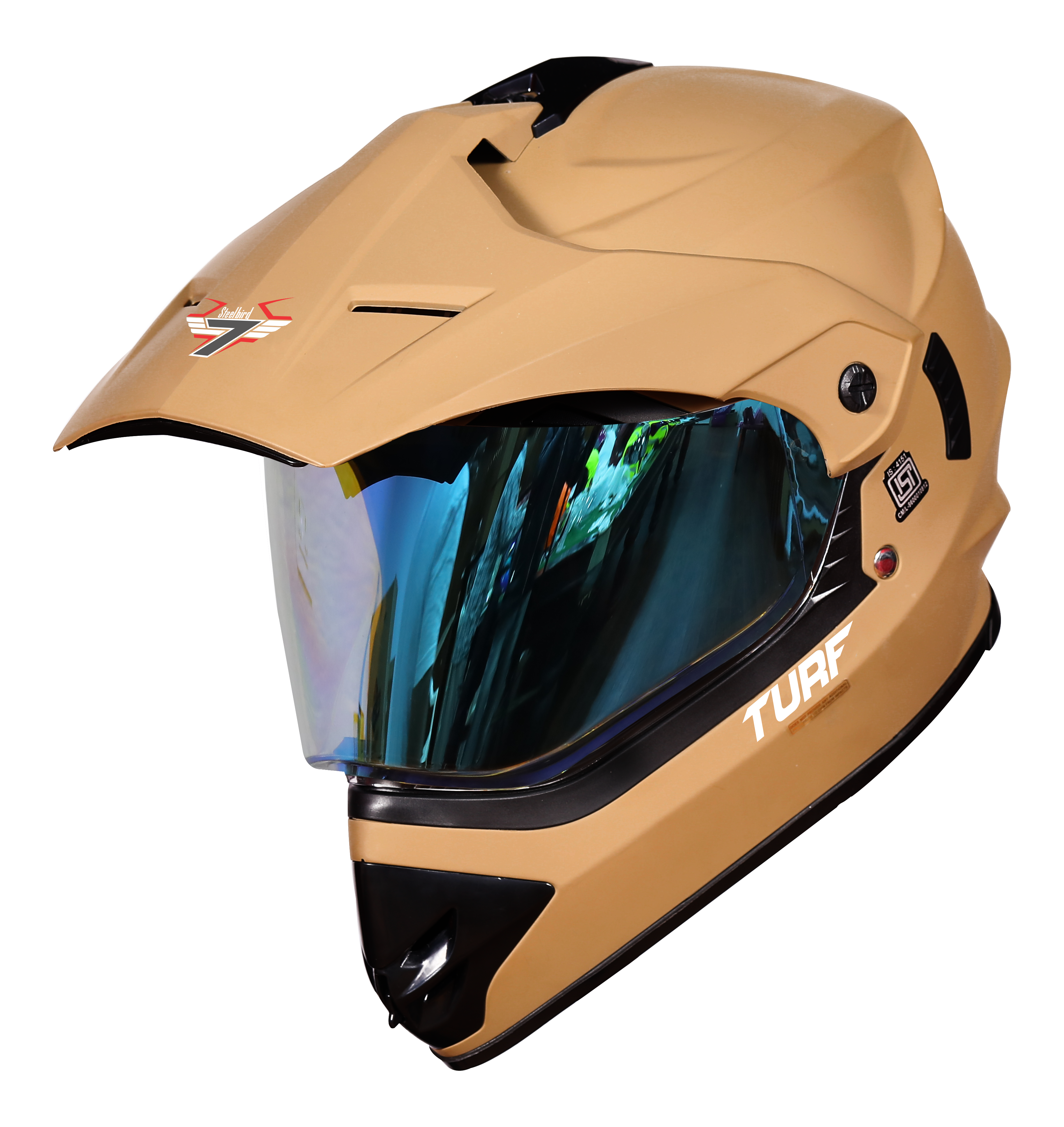 SB-42 Turf Single Visor Mat Desert Storm With Blue Night Vision Visor (With Extra Clear Visor)