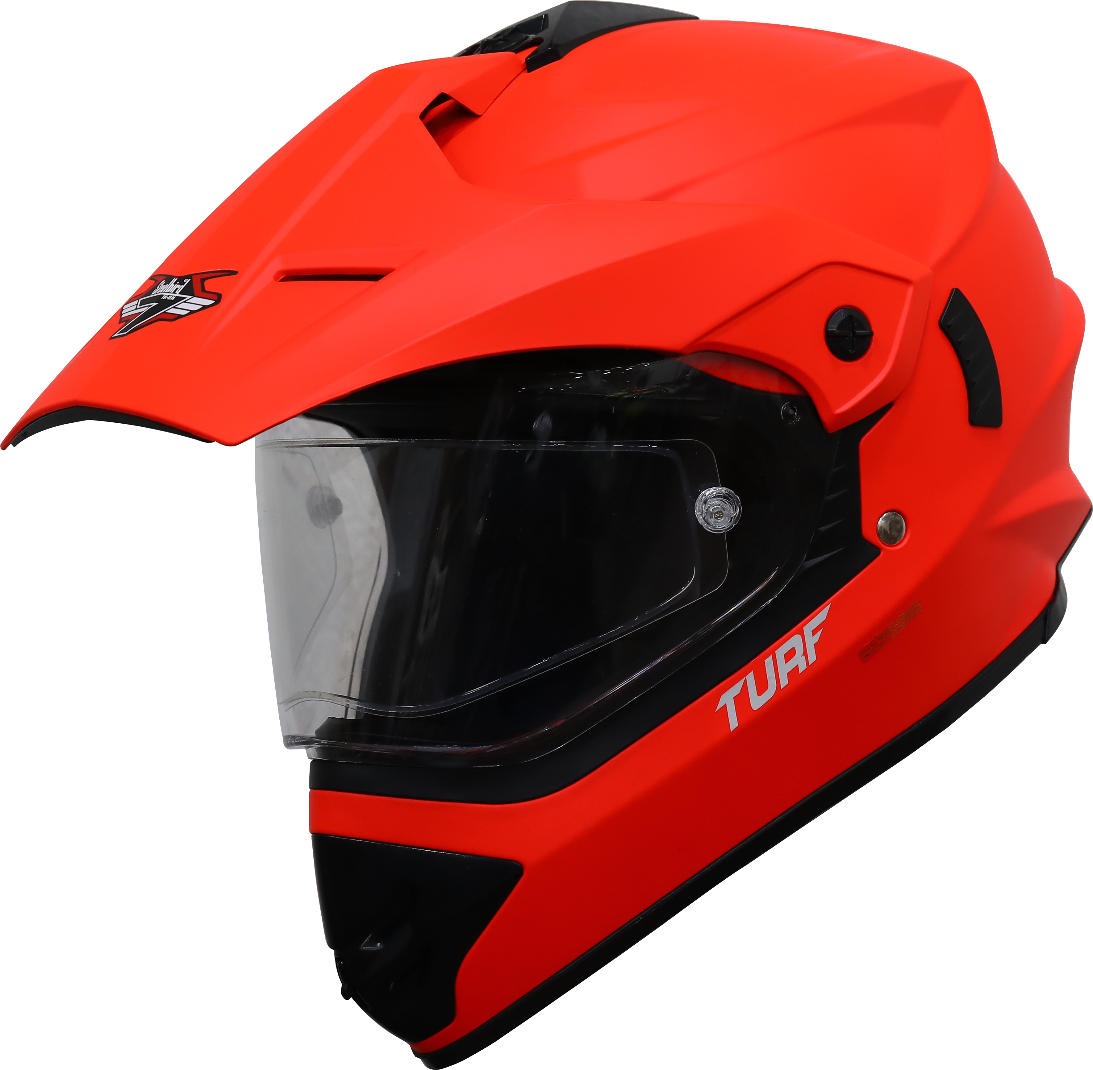 SB-42 Turf Single Visor Glossy Fluo Red With Anti-Fog Shield Clear Visor